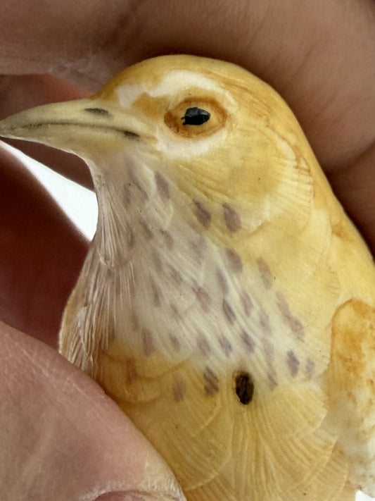 Antique Japanese Folk Art Hand Carved Polychrome Robin Bird Mini Figurine
