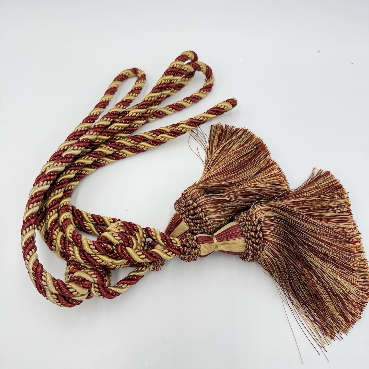 Vintage Curtain Tassle Berkshire Red And Gold Poly Tie Backs 25” Thick Rope Pair