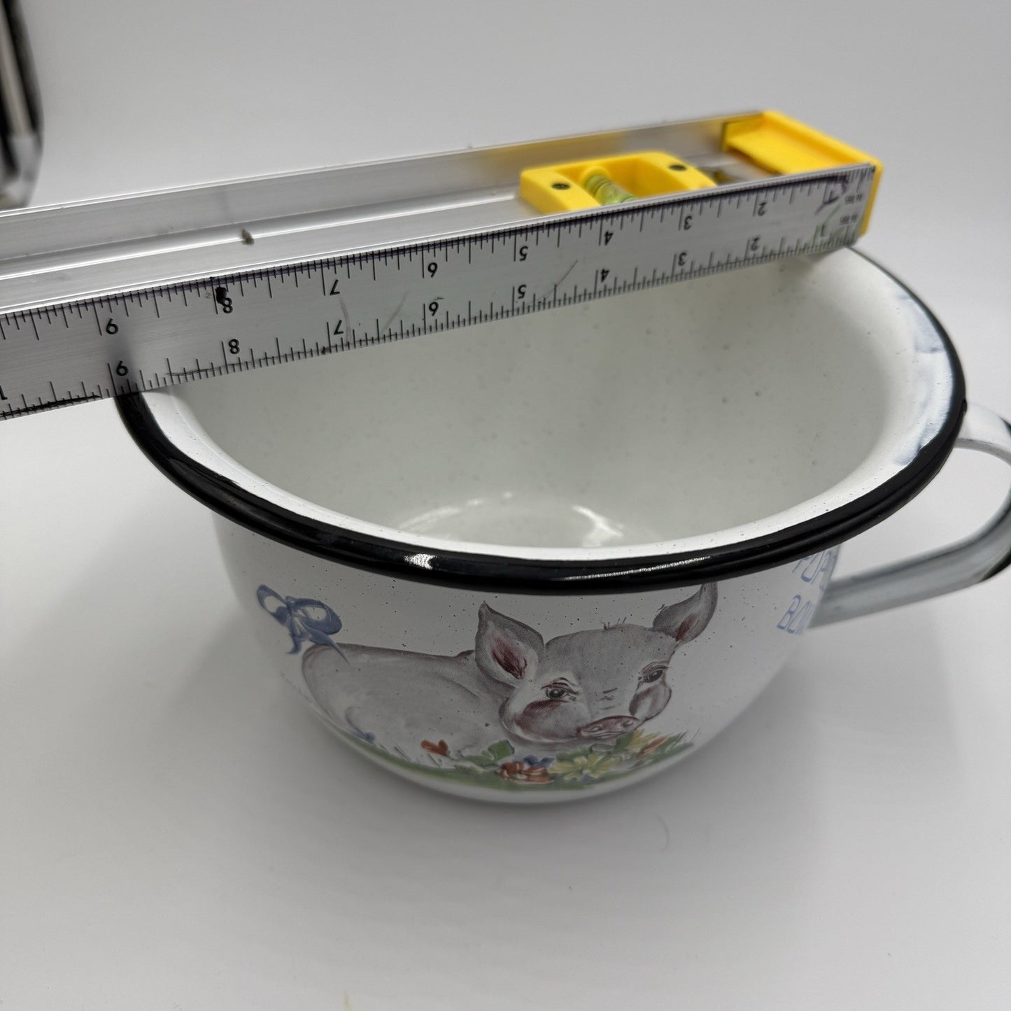 DAUGHERTY STUDIO White Enameled Painted Pig Popcorn Bowl Signed Karen