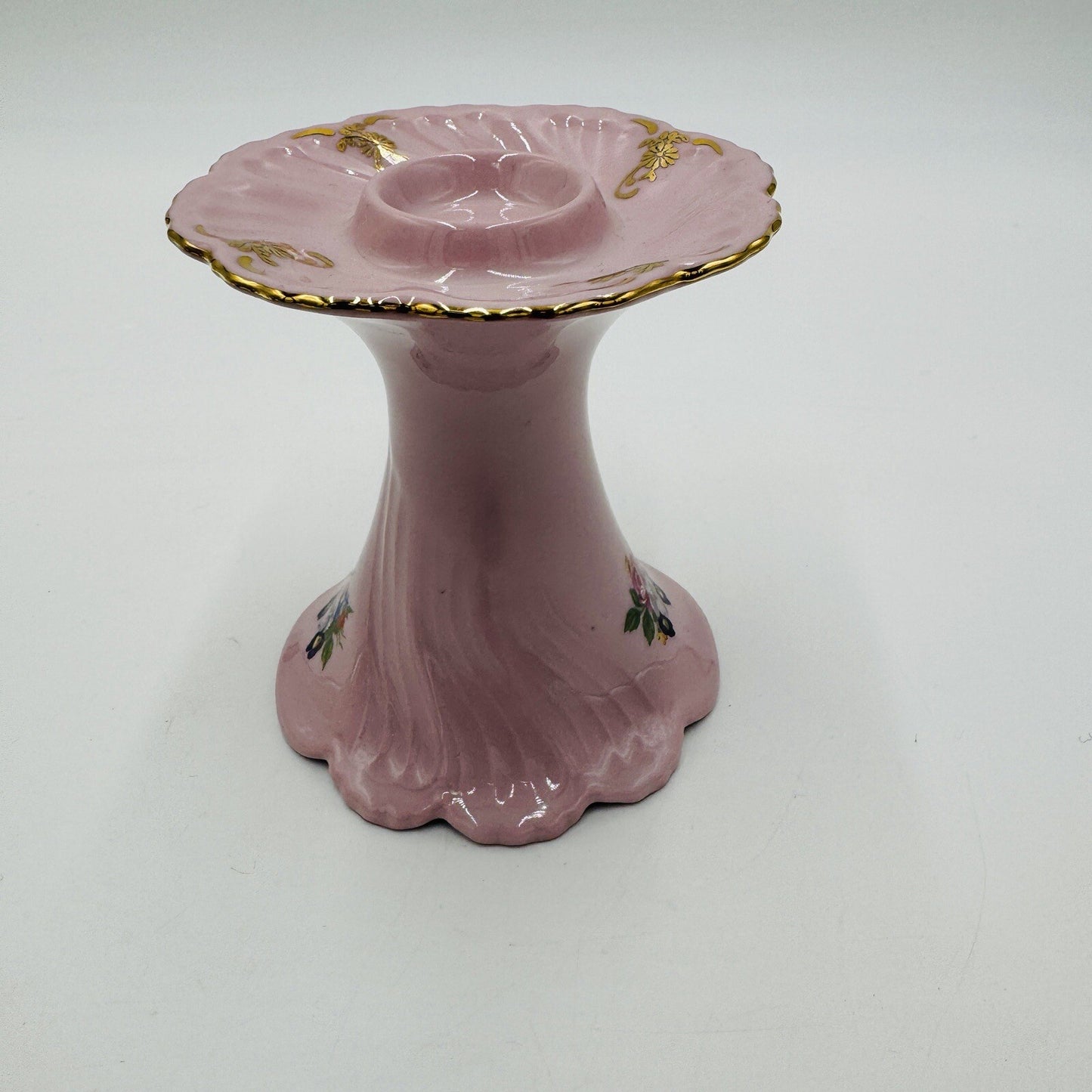 Leander 1946 RGK China Of Boheme Pink Floral Candleholder Porcelain Vintage