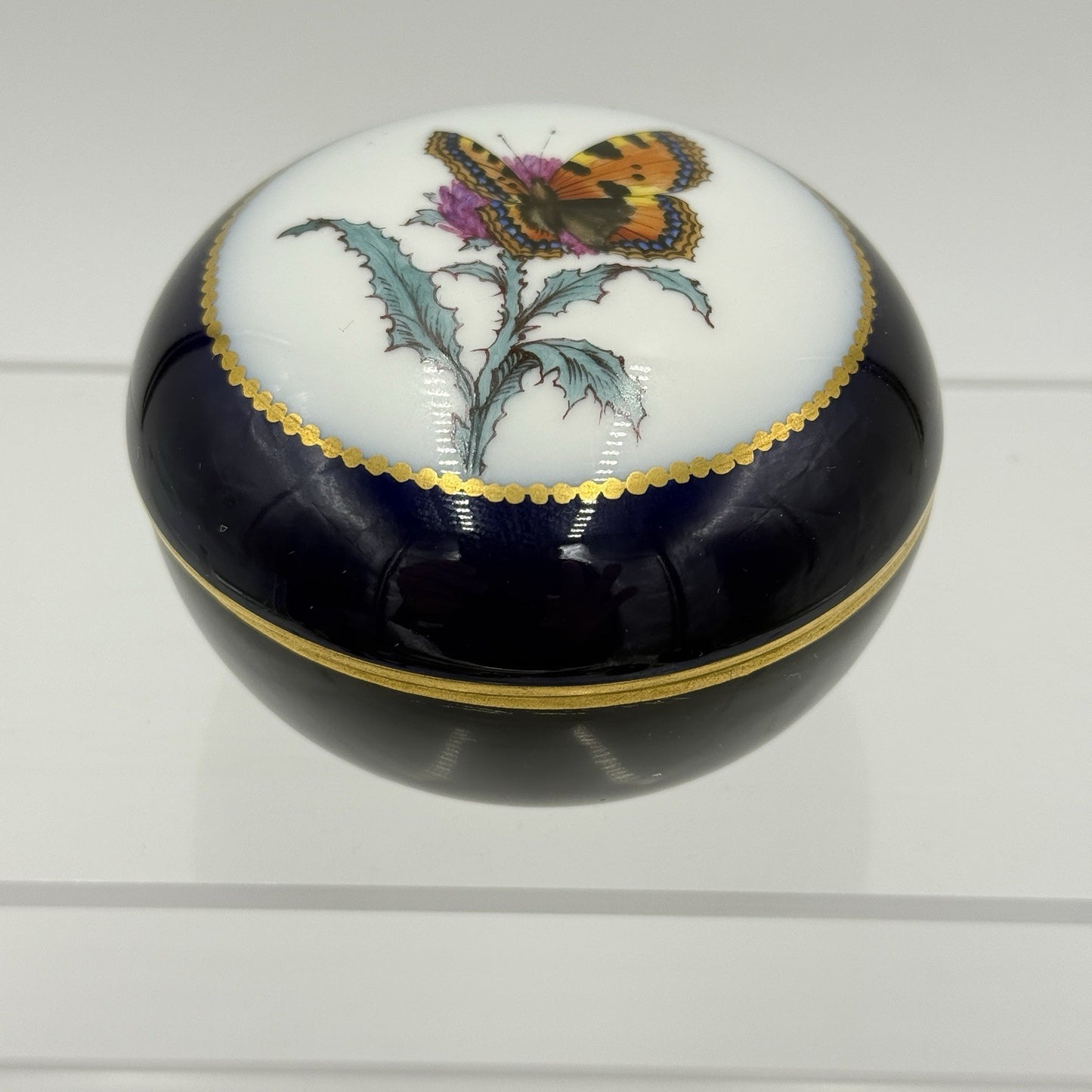 Antique Nymphenburg porcelain trinket Box monarch butterfly 1699 #3 Lidded Dish