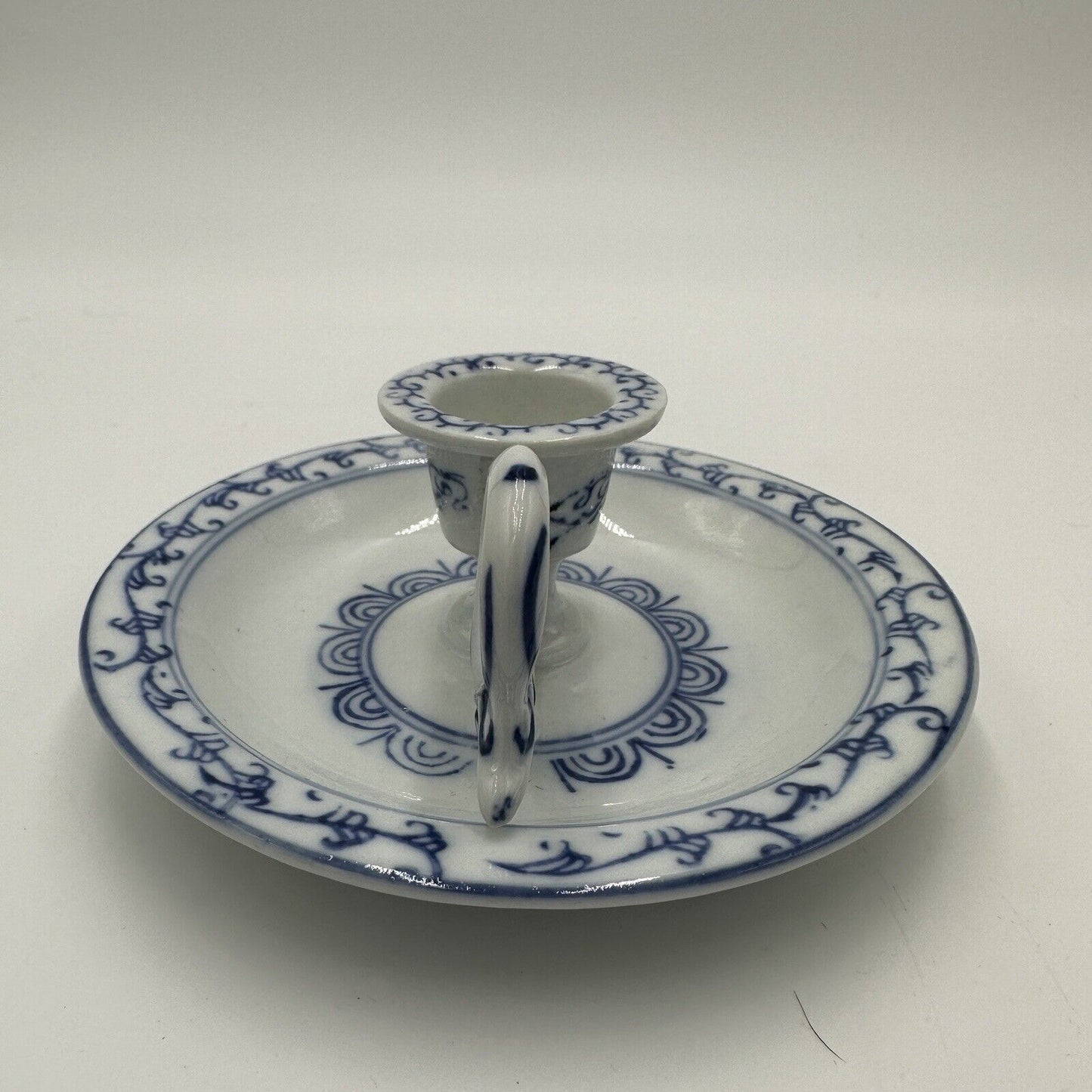 Ming Dynasty Candle Holder Vintage Glossy White & Blue Asian Decor Porcelain
