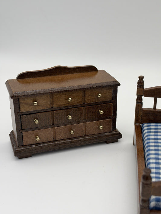 Chadwick Dollhouse 4 PCs Wooden Bedroom Miniature Furniture 1988 Vintage Boxed