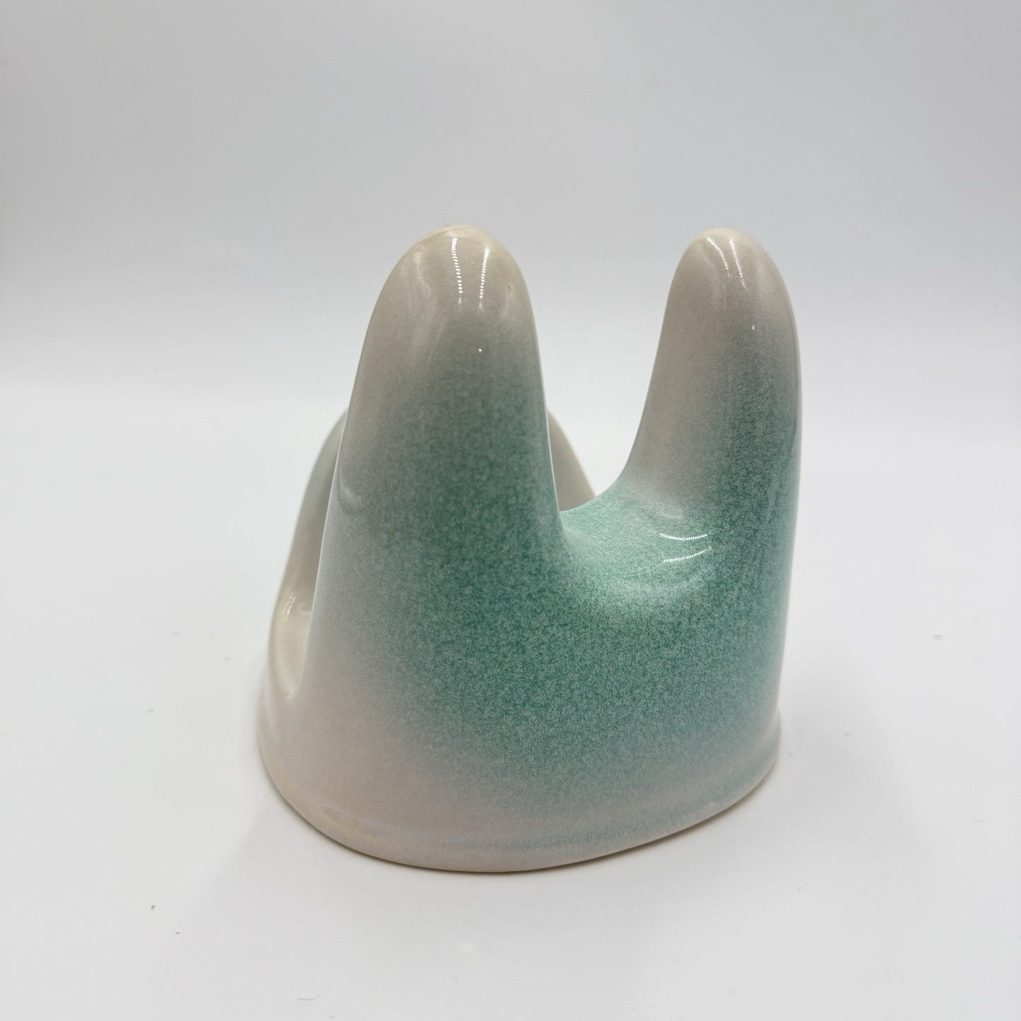 Studio Art Pottery Green & White Lid Stand Stoneware 5”x5.5”x5”