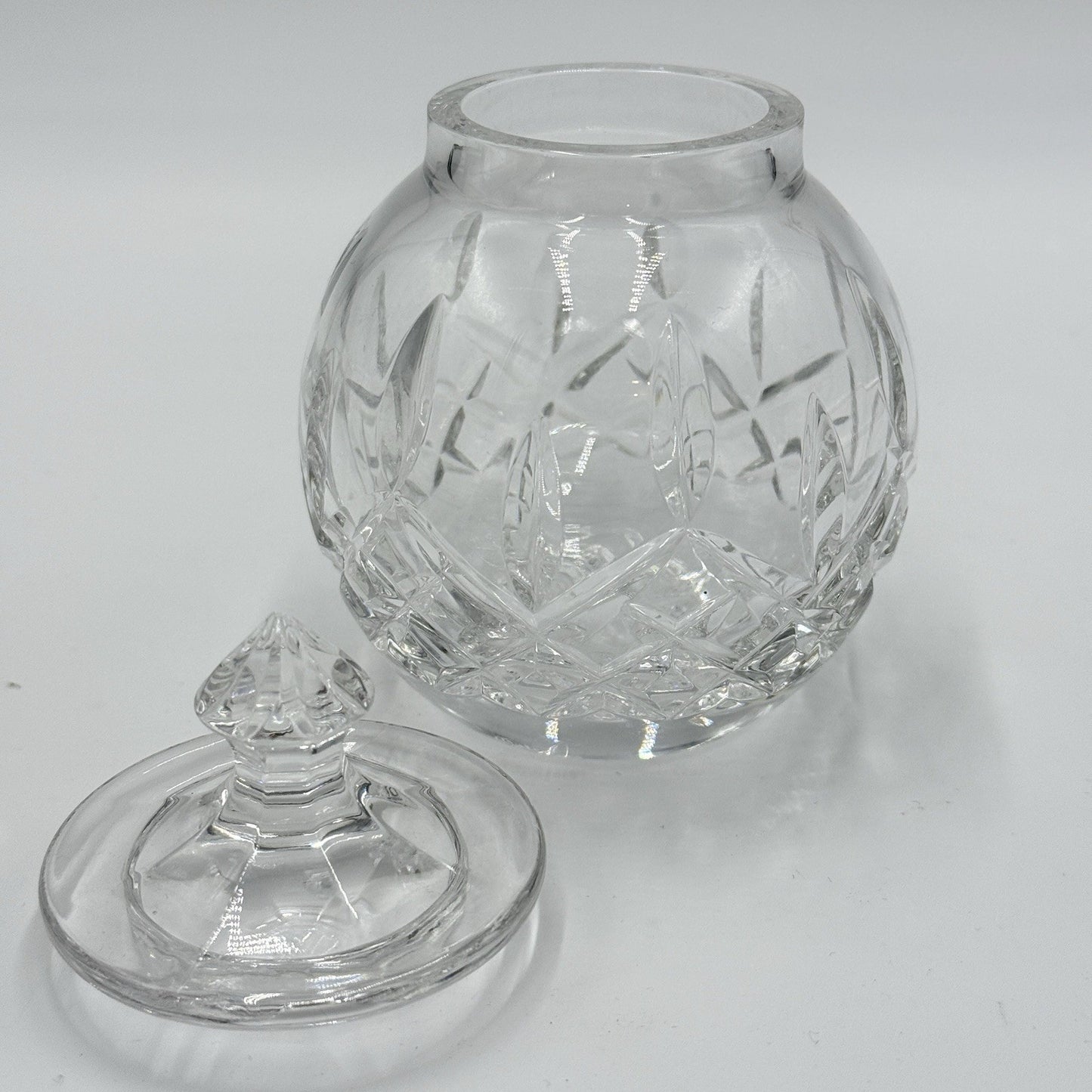 Vintage Waterford Crystal Lismore Honey Pot With Lid Clear 5in Ireland Gothic