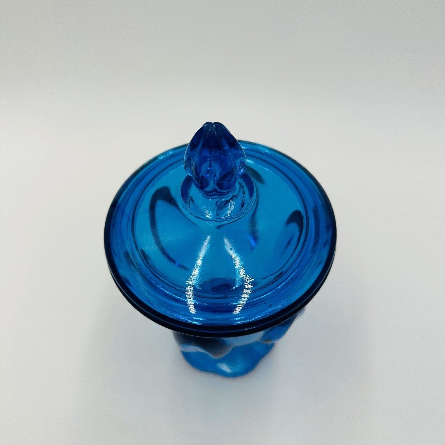 L. E. Smith Dish Simplicity Pattern Petal Covered Lidded Compote 8in Blue Candy