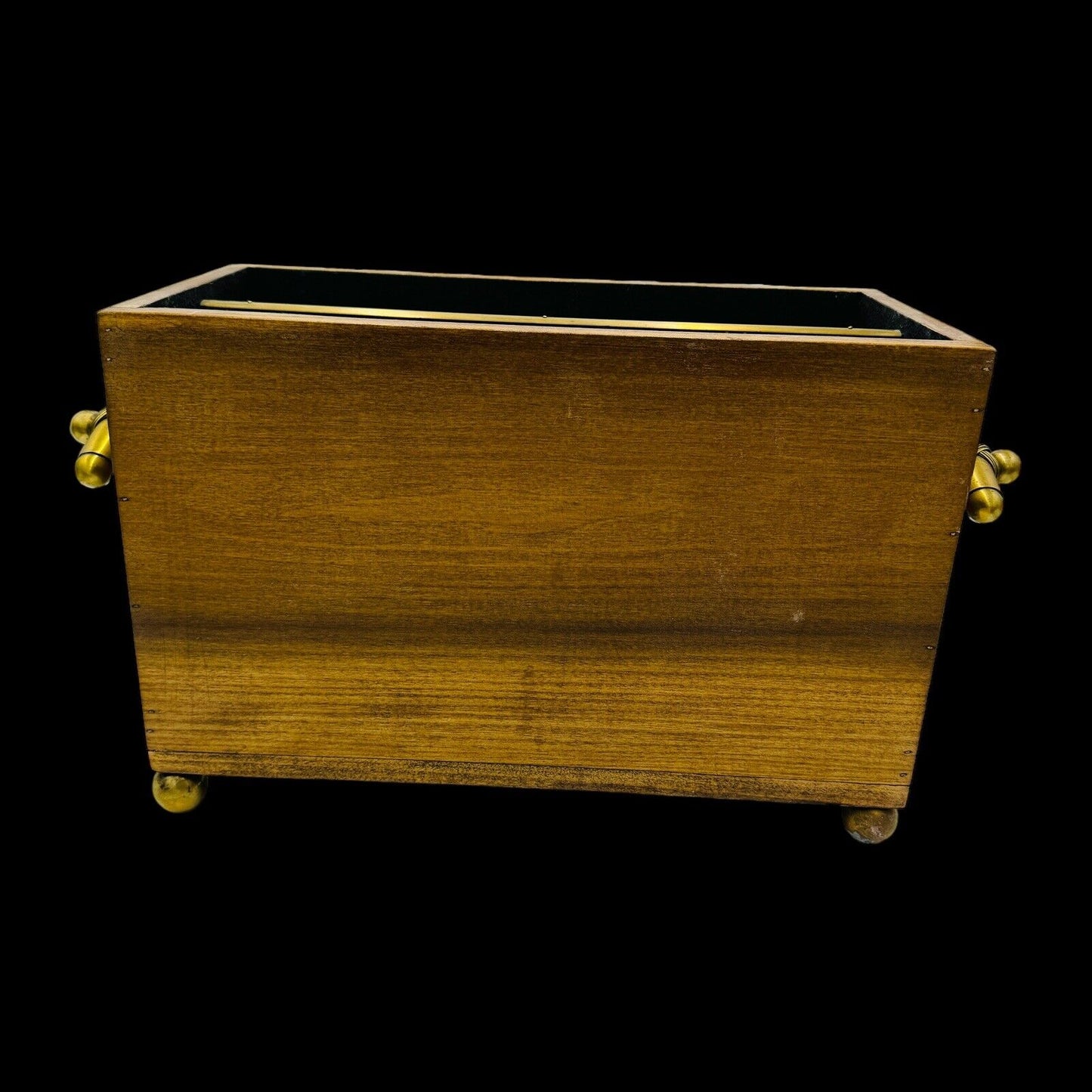 Magazine Holder Brass Handles Vintage Solid Wood Hollywood Regency Storage Decor