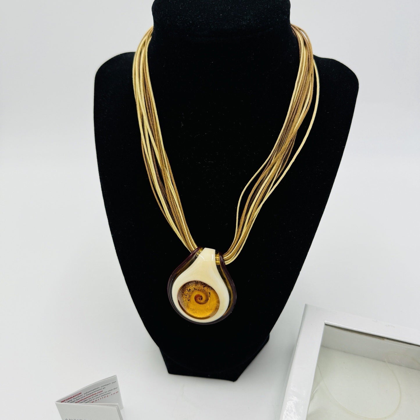 Antica Murrina Venetian Art Glass Amber Swirl Multi Straps Necklace Italy