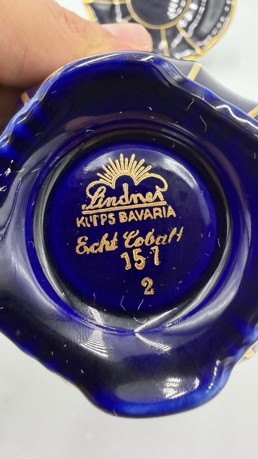 LINDNER KÜPS ECHT COBALT & GOLD 157/2 Demitasse Cup & Saucer Set Germany