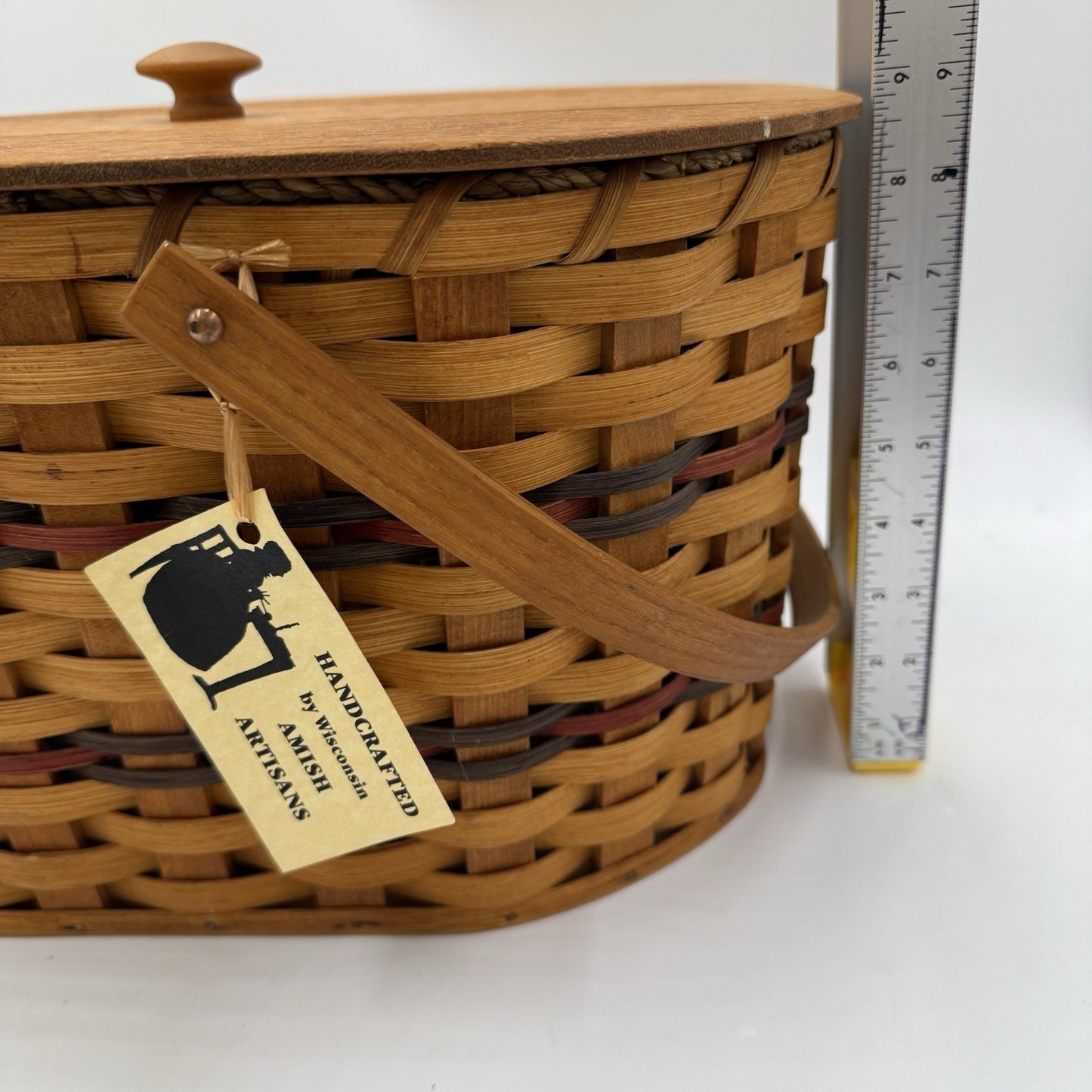 Vintage Amish Artisans Handcrafted Oval Sewing Basket Folk Art Wisconsin Rare