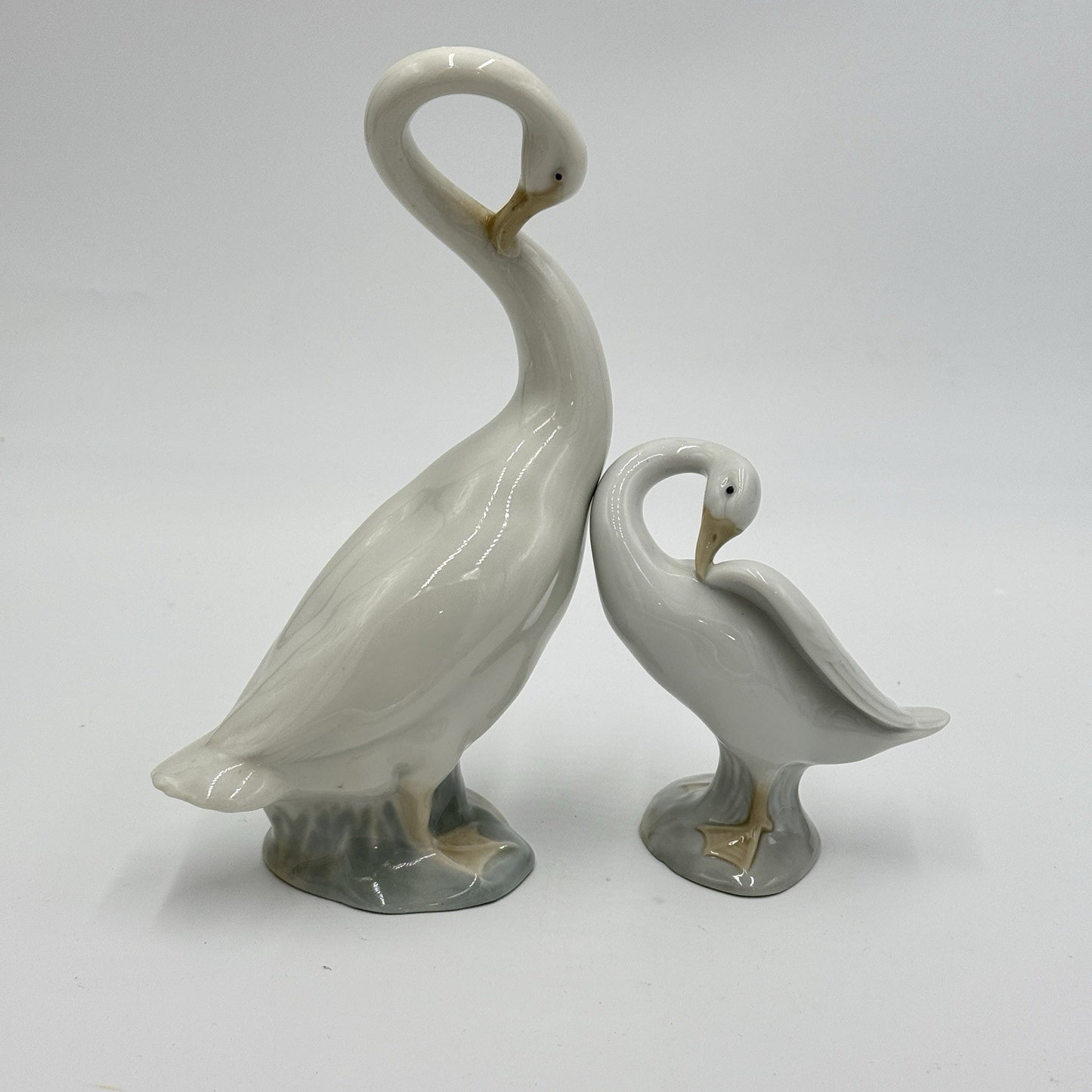 VTG NAO By Lladro Long Neck Swan Goose Duck Figurine Spain Porcelain Pair 8" 4"