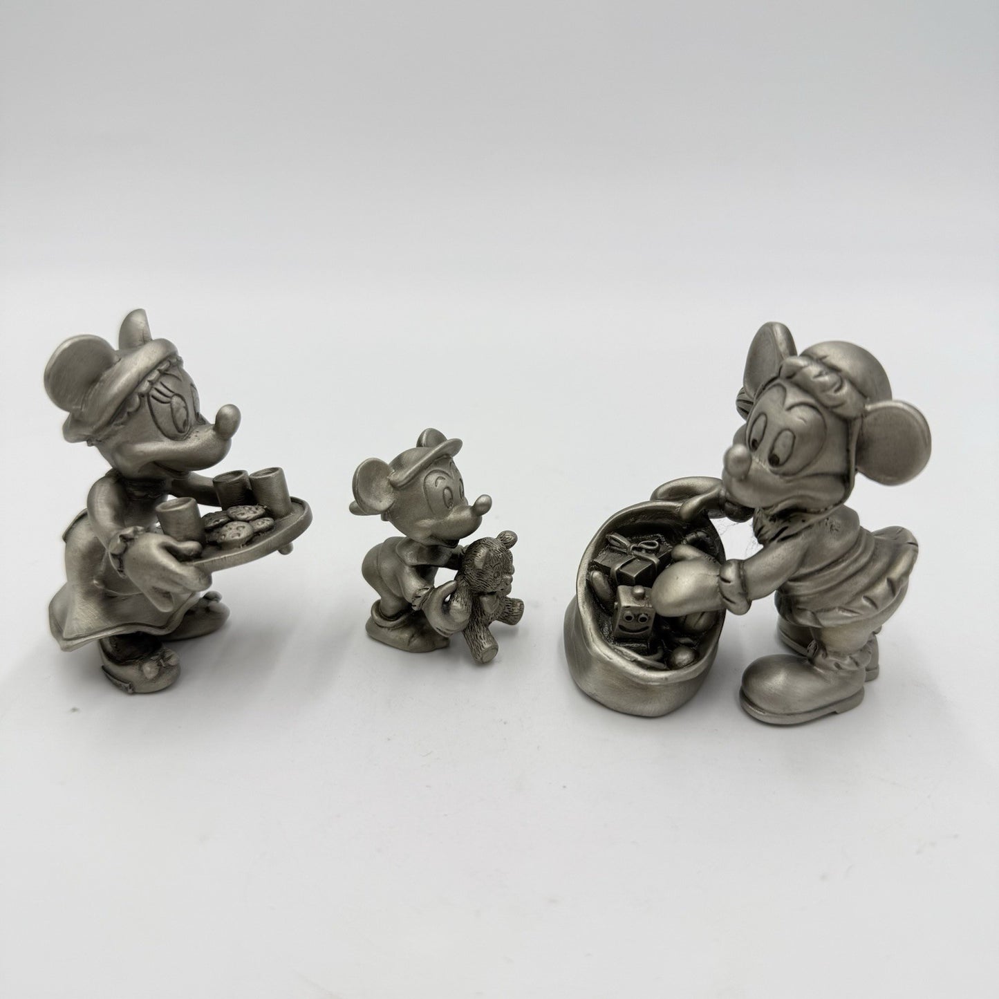 Disney Solid Pewter Mickey Minnie Mouse Santa Figurines Set Vintage 2”