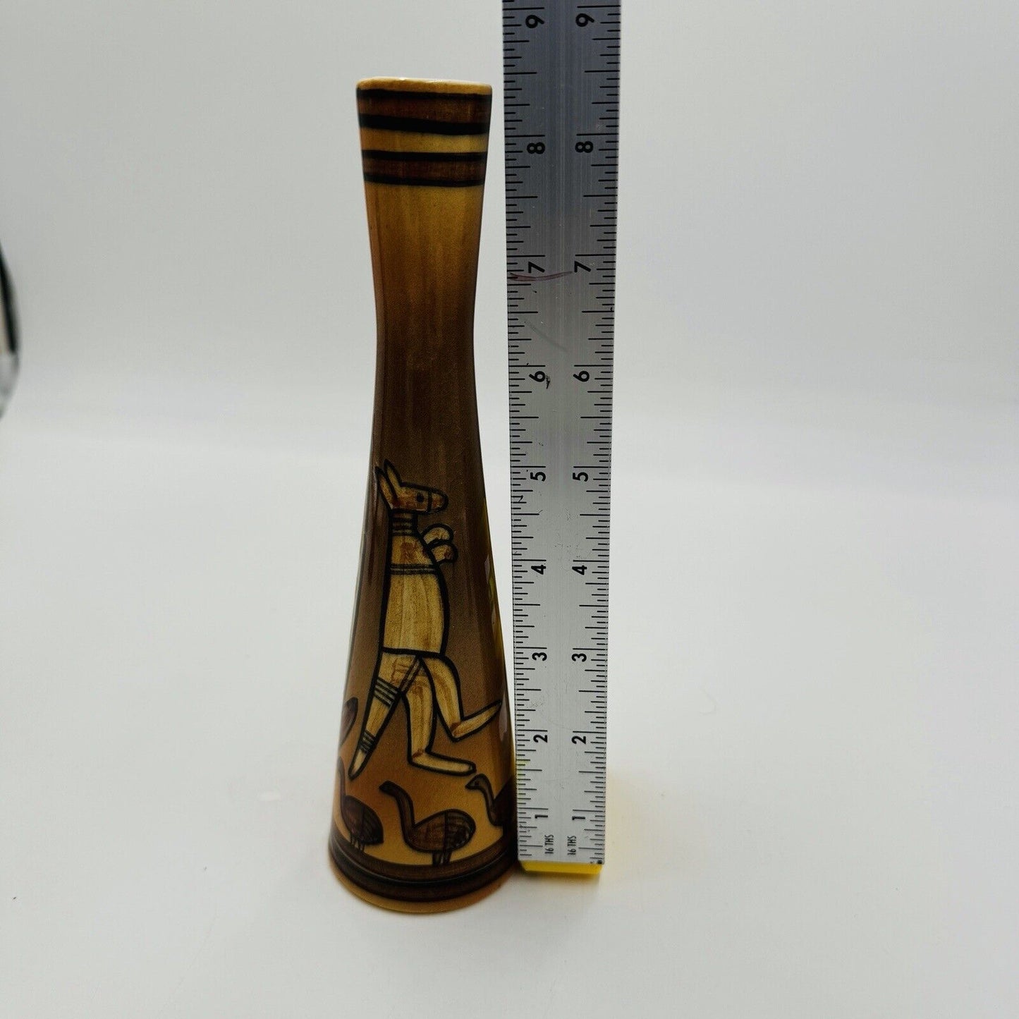 Studio Anna Australia Art Pottery Hand Painted Bud Vase Signed 8.5” Kangaroo
