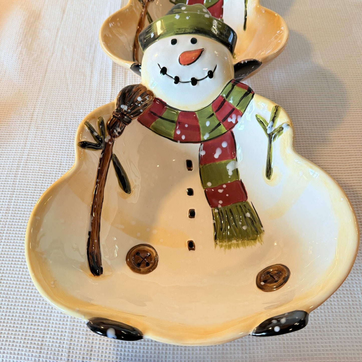 Dario Farrucci Serving Bowl Hand Painted 9" Snowman Family 3 Nesting Holiday Dec