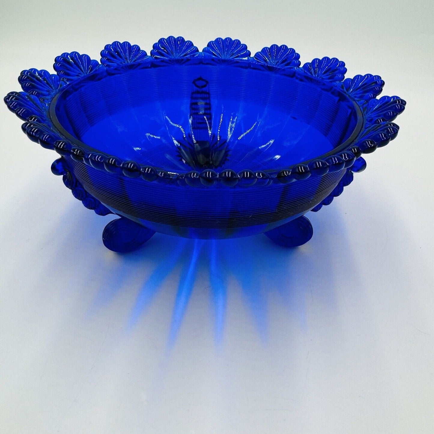 Vintage Mosser Footed Fruit Bowl cobalt blue art glass USA MCM