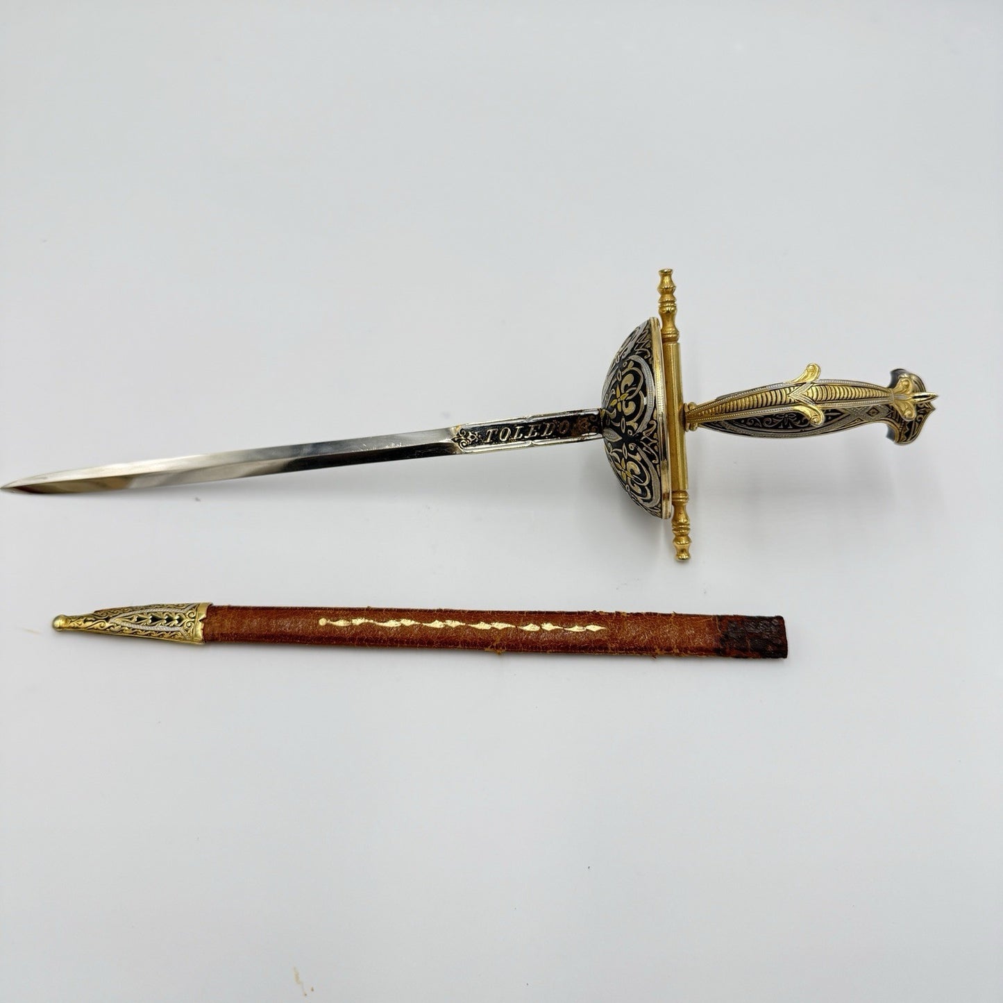 Vtg Spanish Toledo Steel Sword Sabre Letter Opener Paper Knife W/scabbard 12”