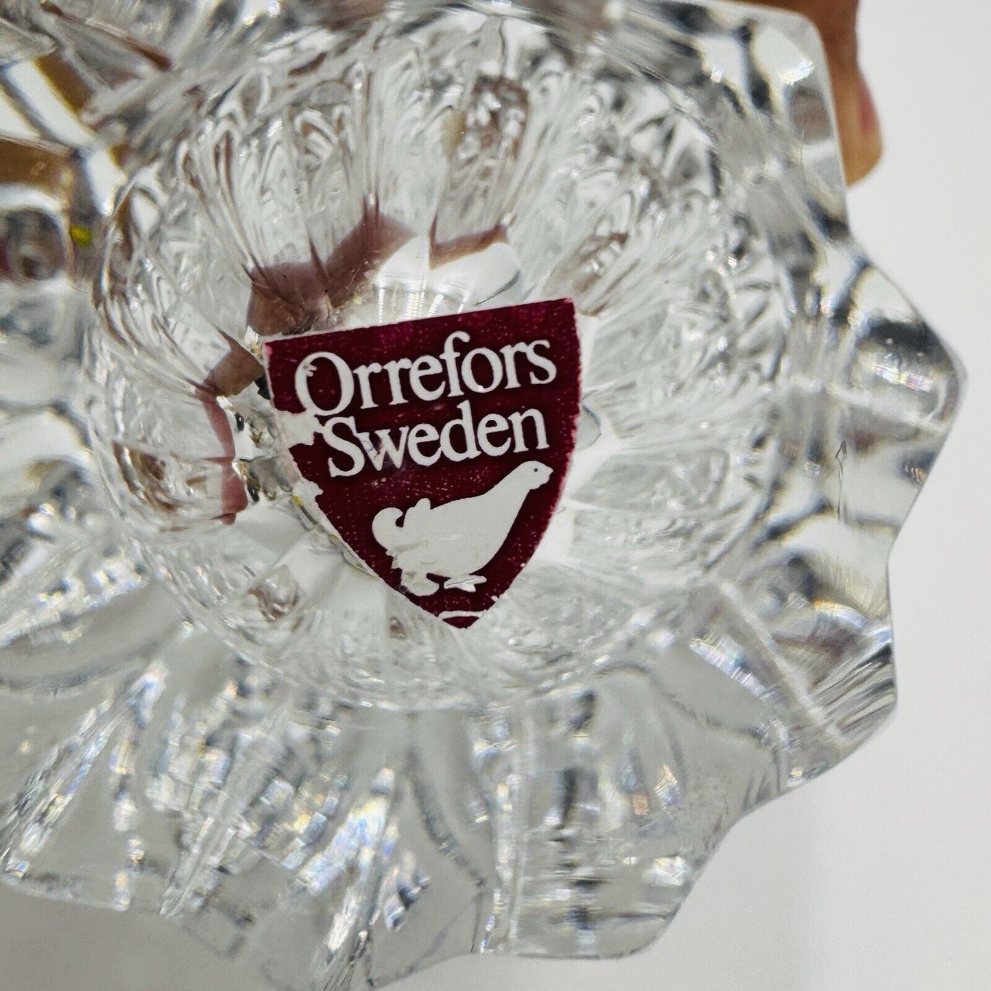 Vintage Orrefors Crystal FLEUR VASE Sweden 6” Lead Original Sticker Decor