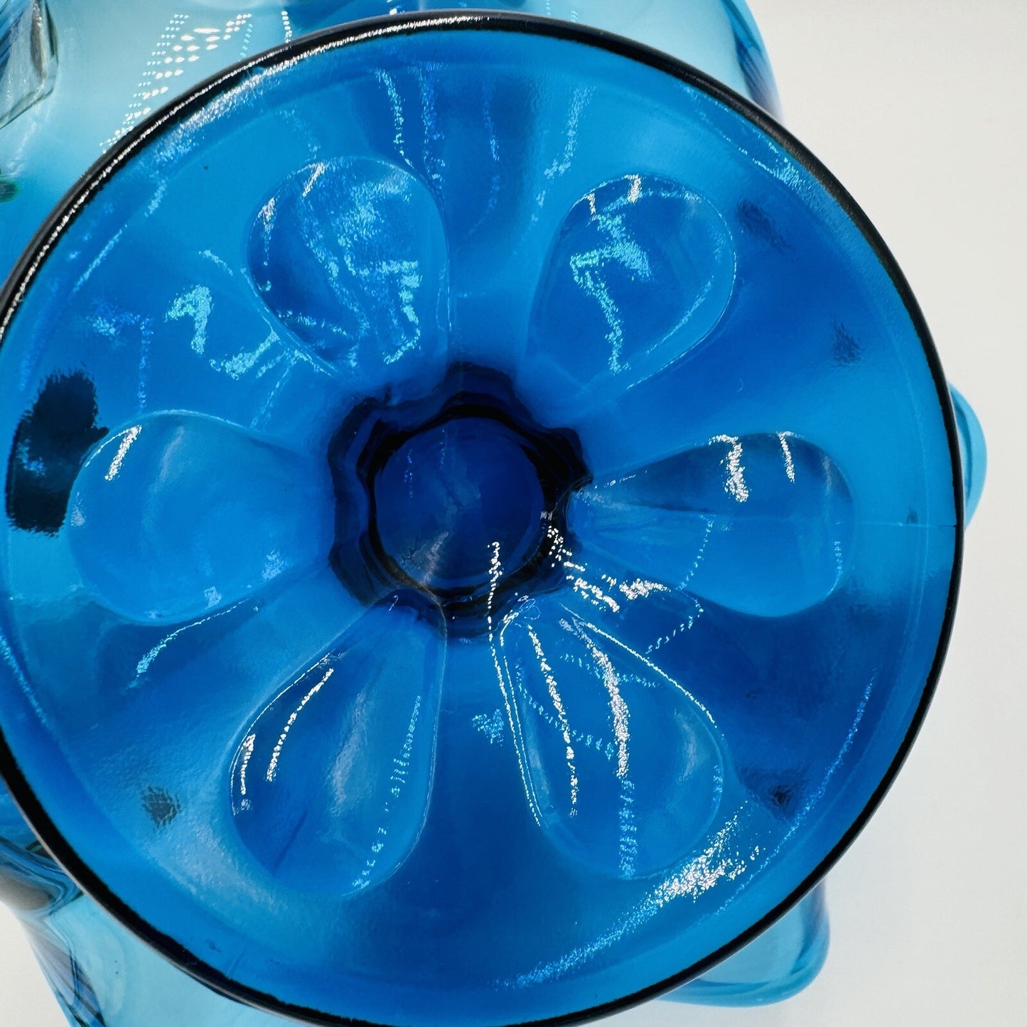 Viking Art Glass Teal Aqua Blue Pedestal Dish Compote Bowl Vintage Mid Century