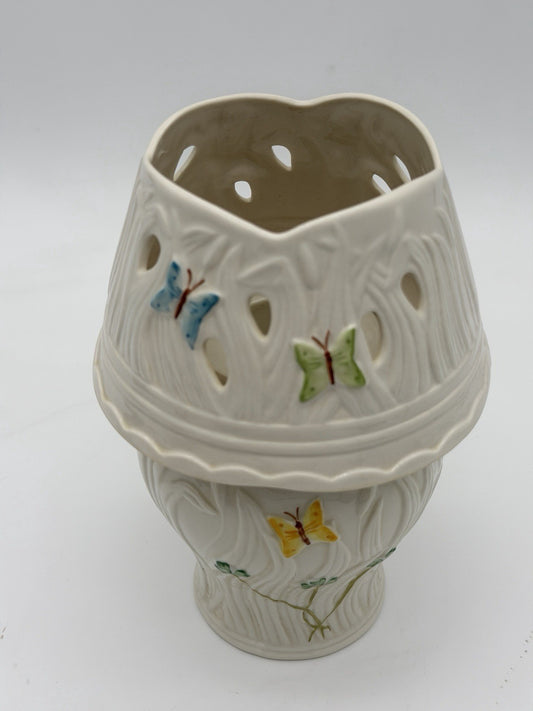 Belleek Ireland porcelain summer butterfly pierced votive lamp 13th Anniversary