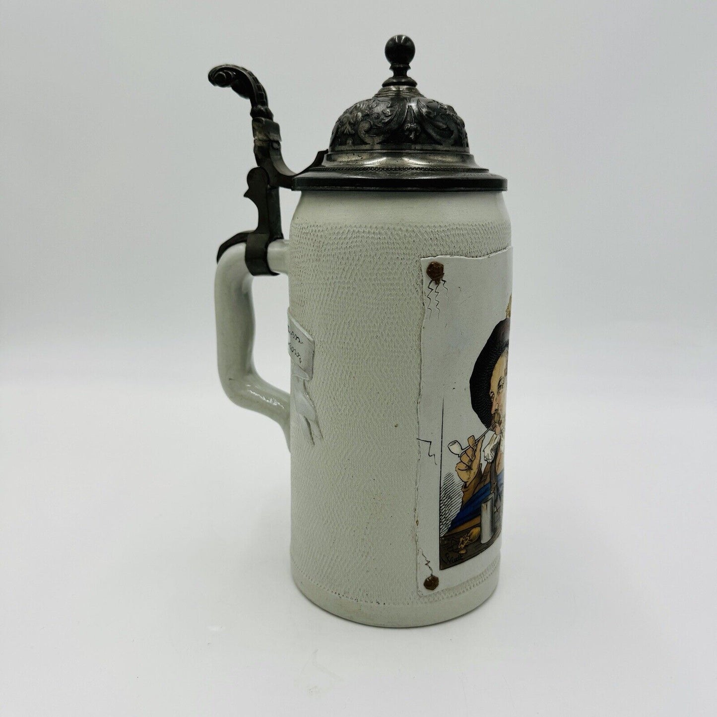 Antique German Mettlach Villeroy & Boch Beer Stein 1887 Large 9.5” Painted 1L