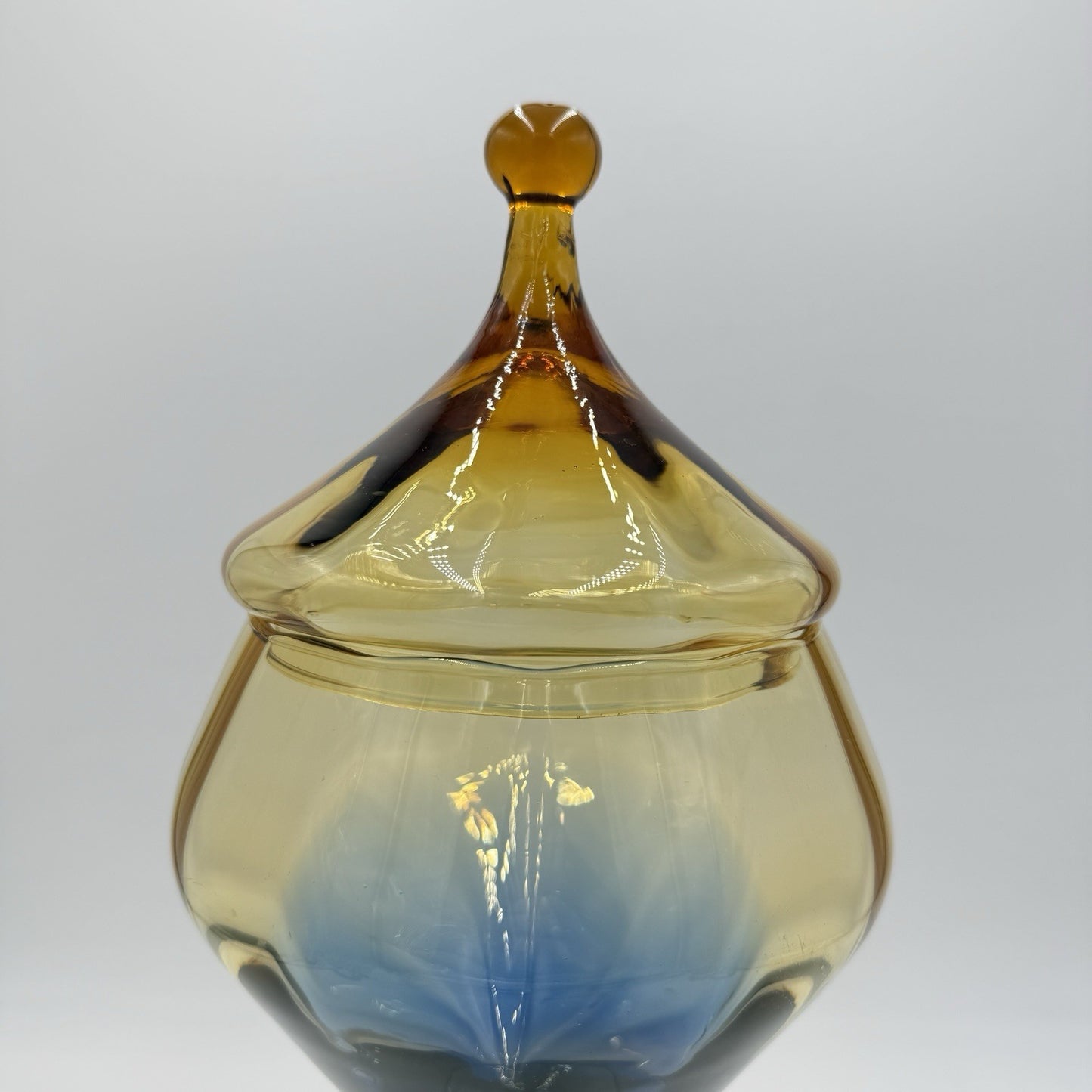MCM Italian Empoli art Glass Apothecary Jar multicolor amber blue compote 16”