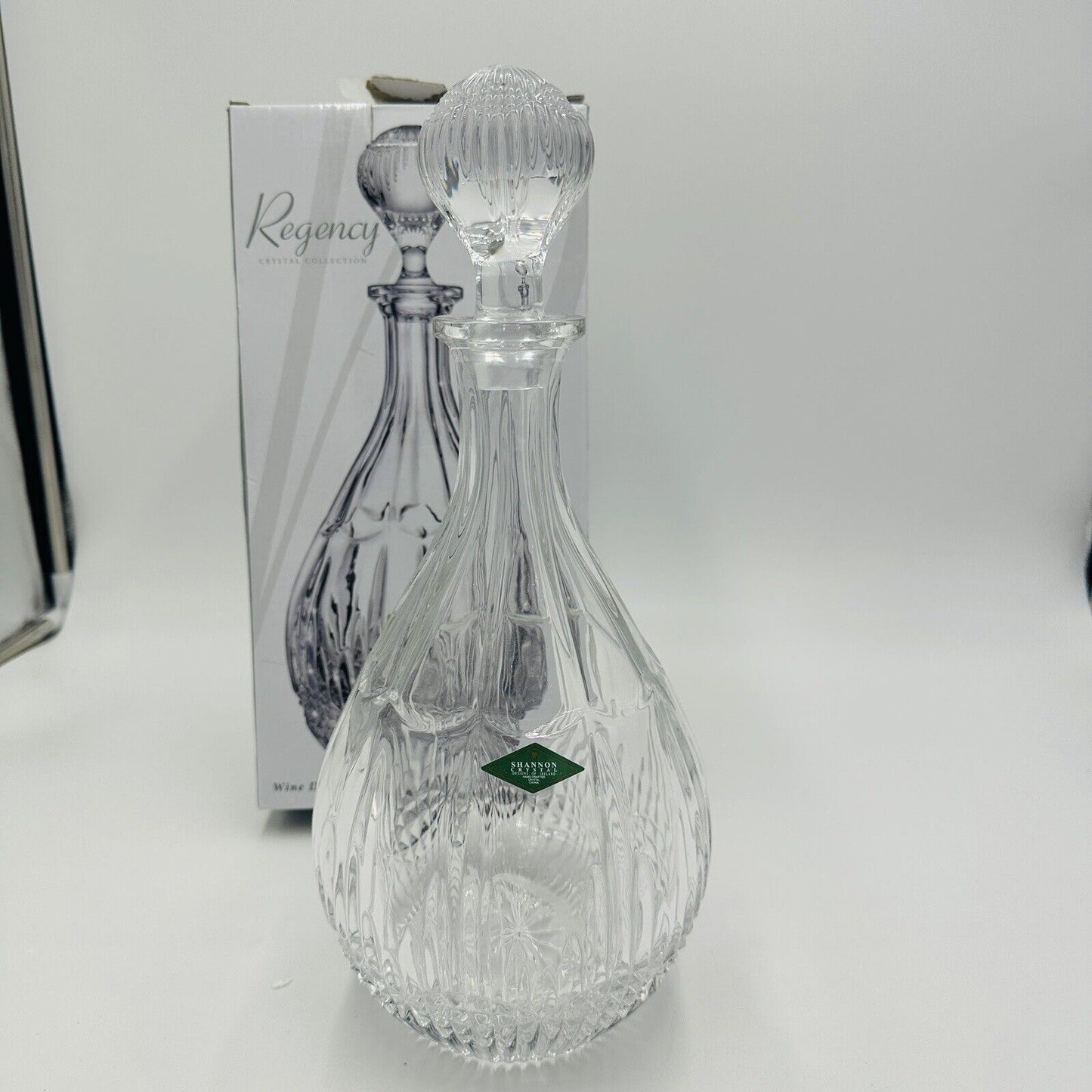 Shannon Crystal Wine Decanter Regency Bright Cut 14in H 46 oz Box