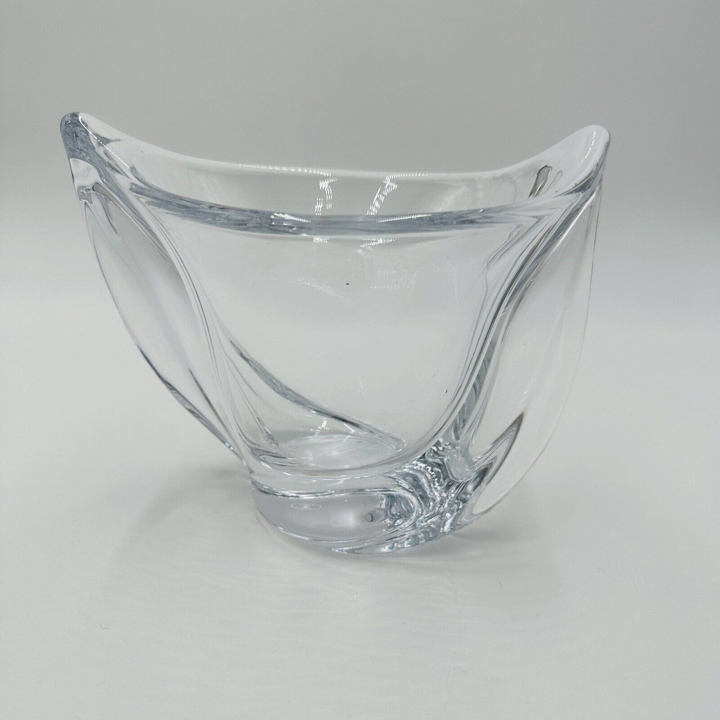 French Crystal Art Glass Twist Vase 6in H Marked Vintage Clear Decor Home MCM