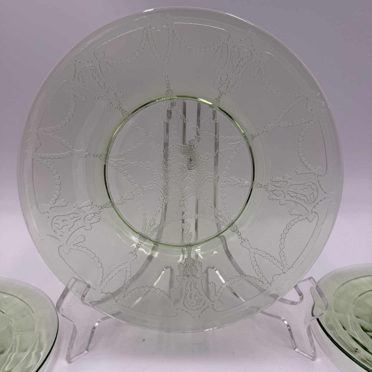 Hocking 1930’s Block Optic 6” Green Depression Glass Plates Dessert Uranium 5 PC