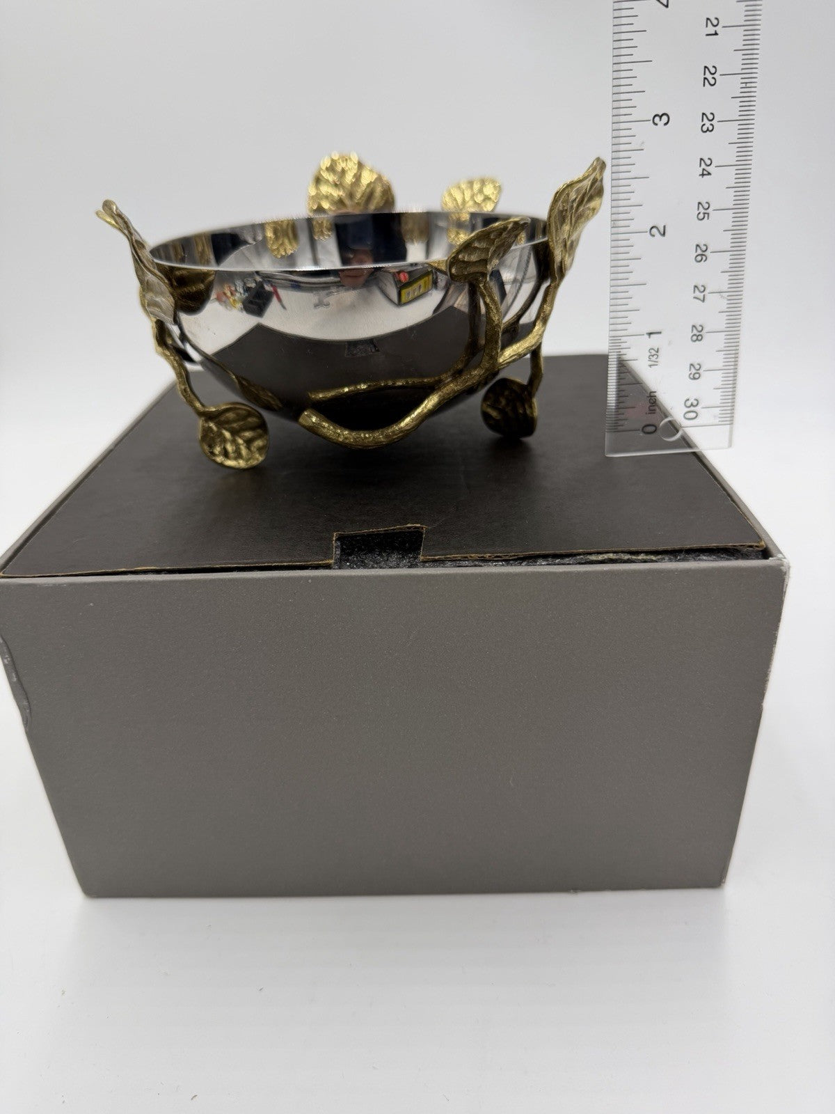 Michael Aram Botanical Lovebirds Ginkgo Branch Stainless Gold 3”x5” Nut Bowl