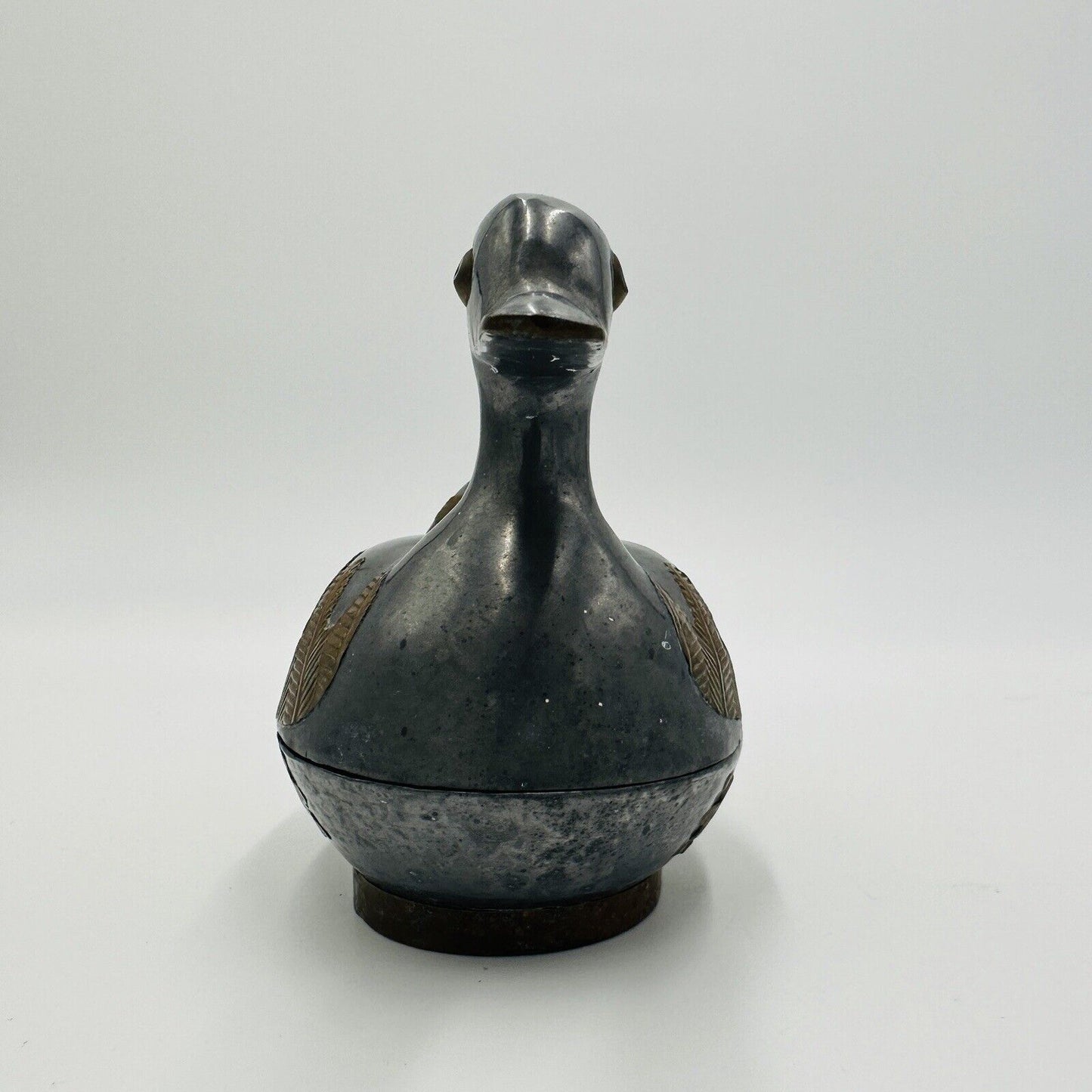 Duck Trinket Jewelry Box Pewter Brass Metal Hand Crafted Vintage 1960s MCM
