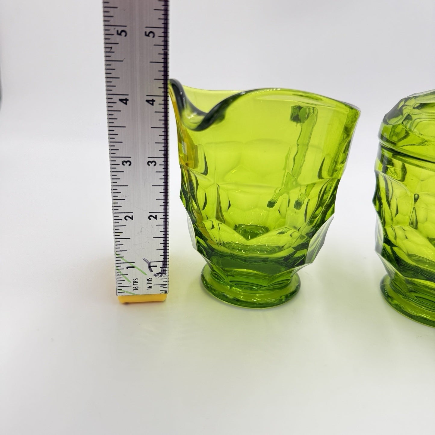 MCM Viking Art Glass GREEN GEORGIAN New Martinsville Cream and Sugar Set
