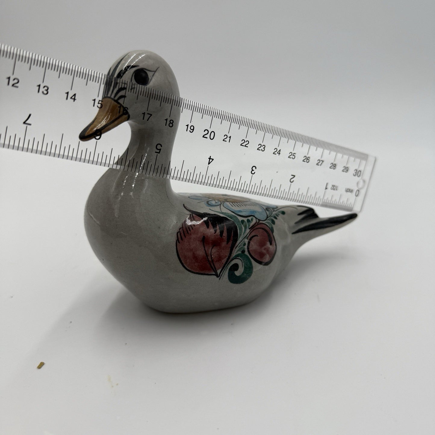 Noe Suro Mexican Folk Art Pottery Clay Floral Painted Duck Vintage Figurine