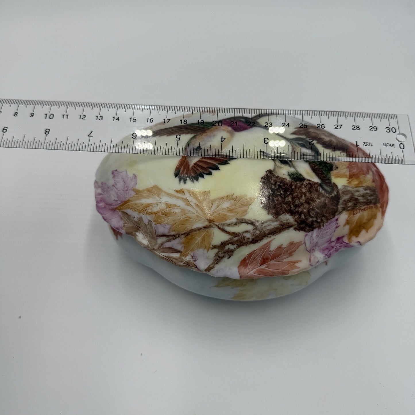 Vintage L.J Pearson Porcelain Painted Art Hummingbird Nest Trinket Box