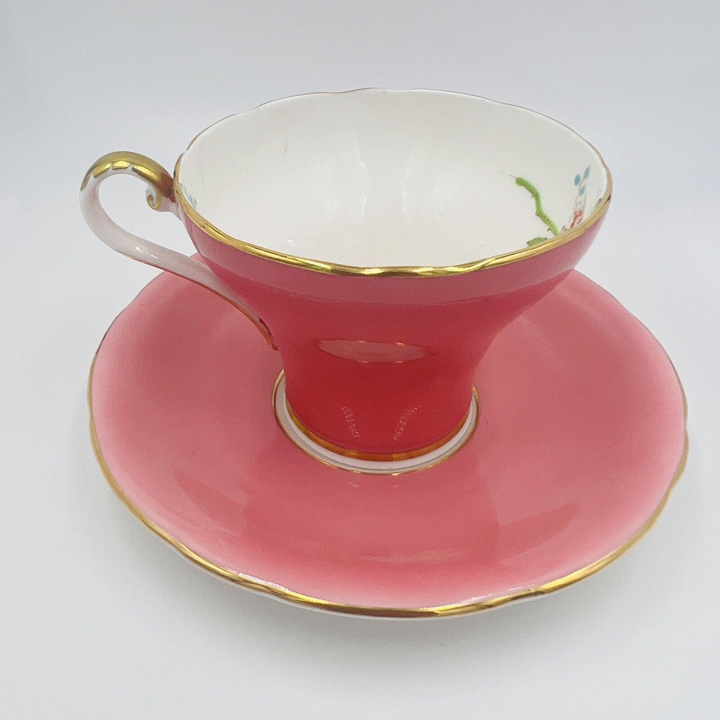 Aynsley Tea Cup and Saucer Set Cabbage Rose Pink Bone China T5025 Hand-painted