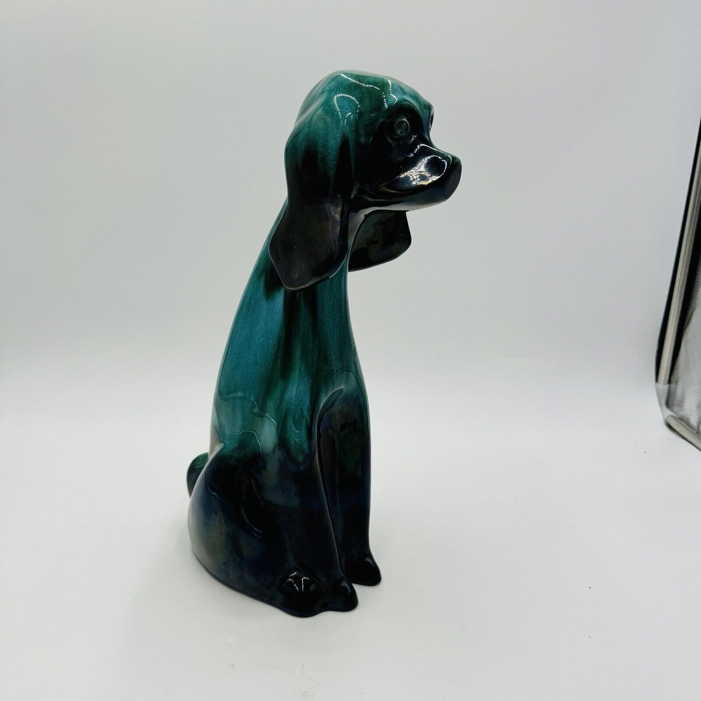 MCM Blue Mountain Canada Pottery 13 1/2in Tall Hound Dog Green Figurine