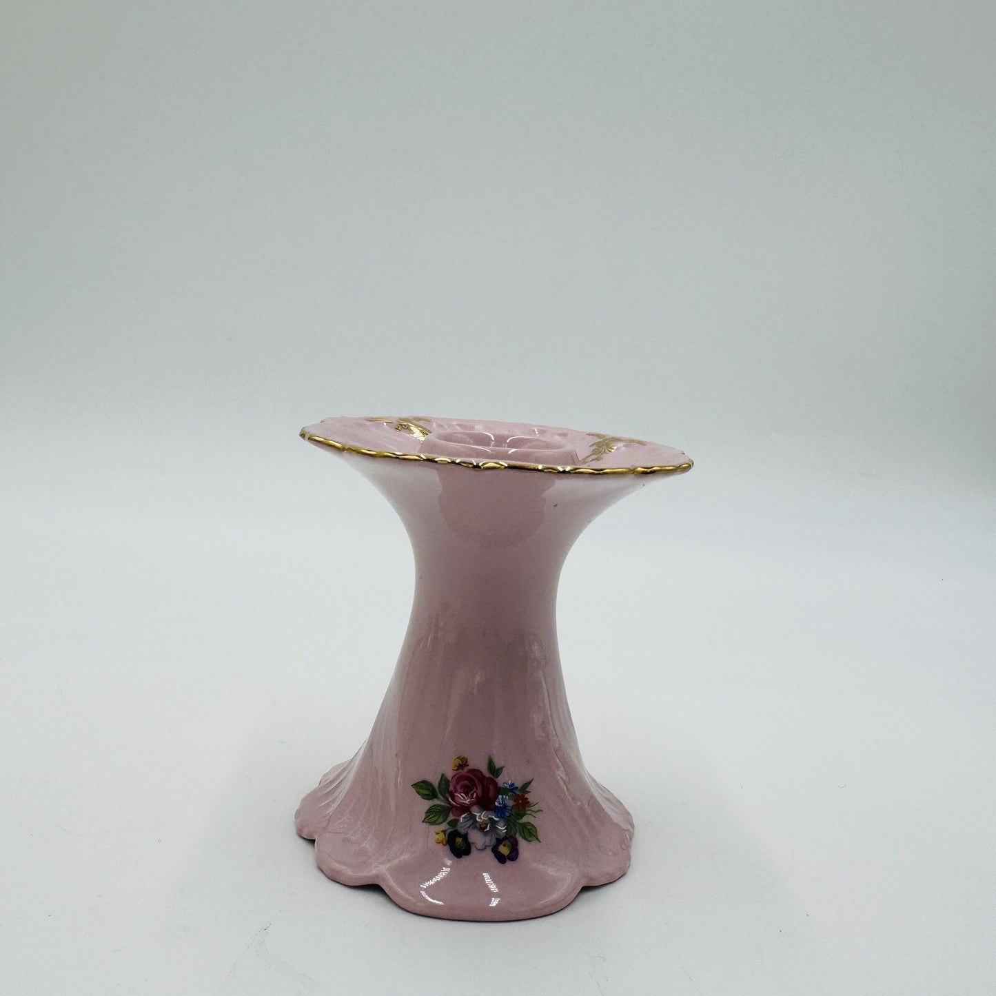 Leander 1946 RGK China Of Boheme Pink Floral Candleholder Porcelain Vintage