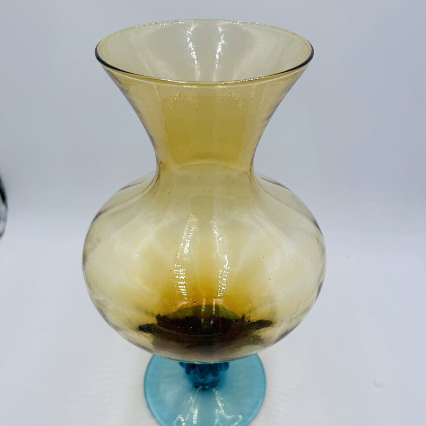 LARGE 16" MURANO VETRO ESEGUITO AMBER OPTIC RIBBED ART GLASS FOOTED VASE