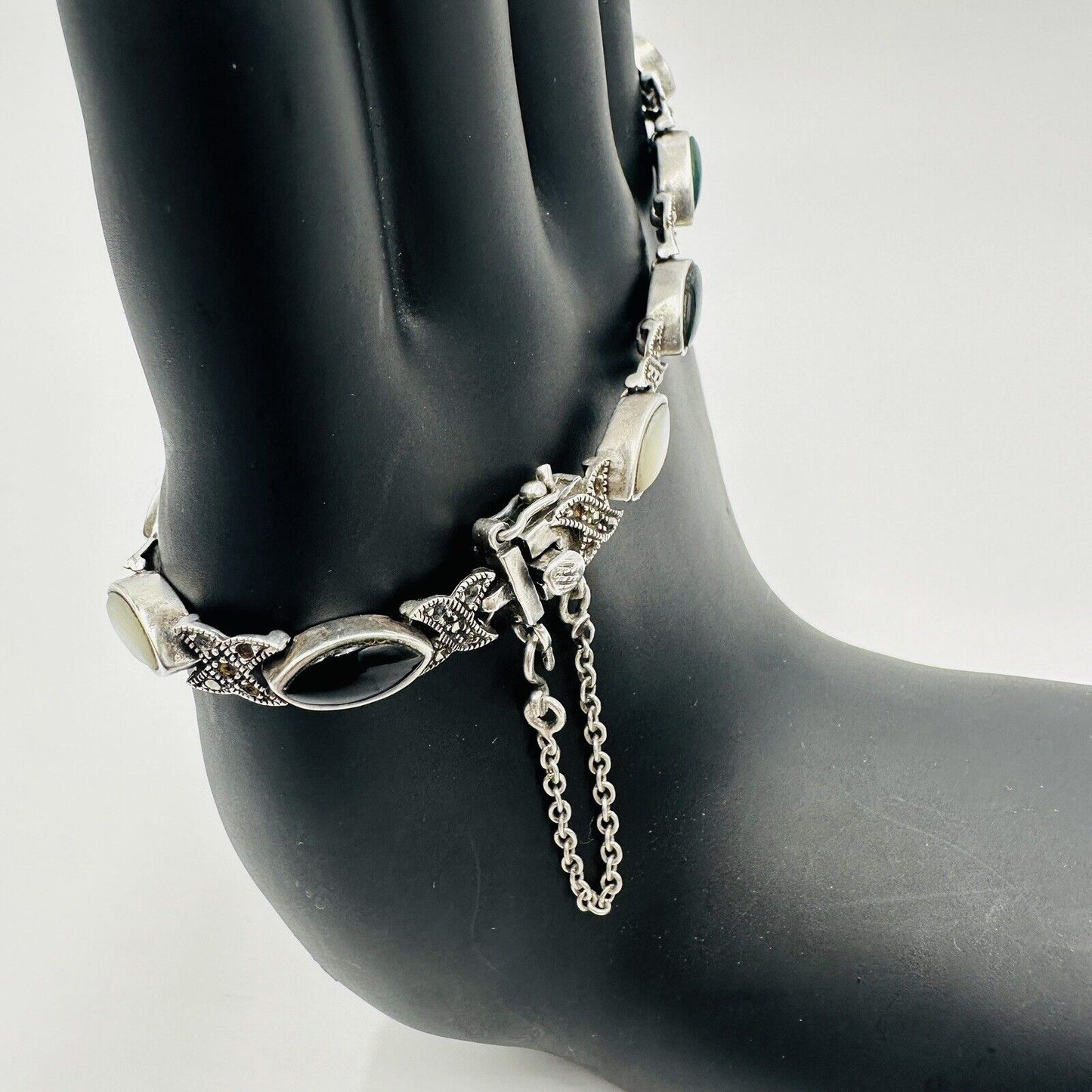 Marcasite Women's Jewelry Bracelet Vintage Sterling Silver and Multi Gemstone