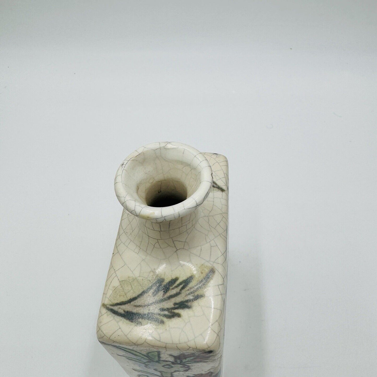 Pottery Barn Ikat Crackled Flower Vase Floral Birds 7” Original PB Sticker