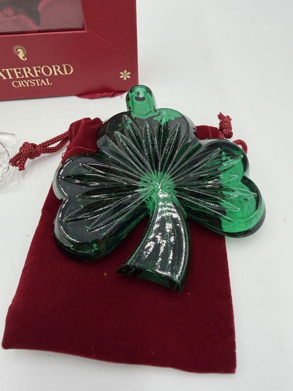 Waterford Crystal 2014 Green Shamrock Ornament W/enhancer Lead Crystal