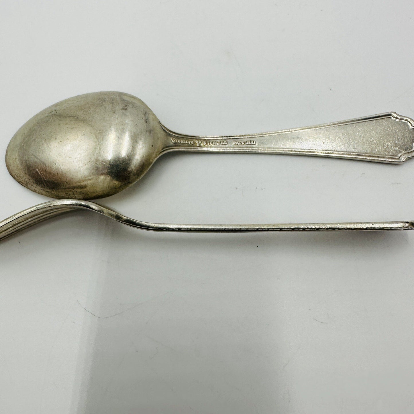 PATD 1921 Lunt William & Mary Baby Fork & Spoon Set Treasures Sterling 4” 2 Pcs