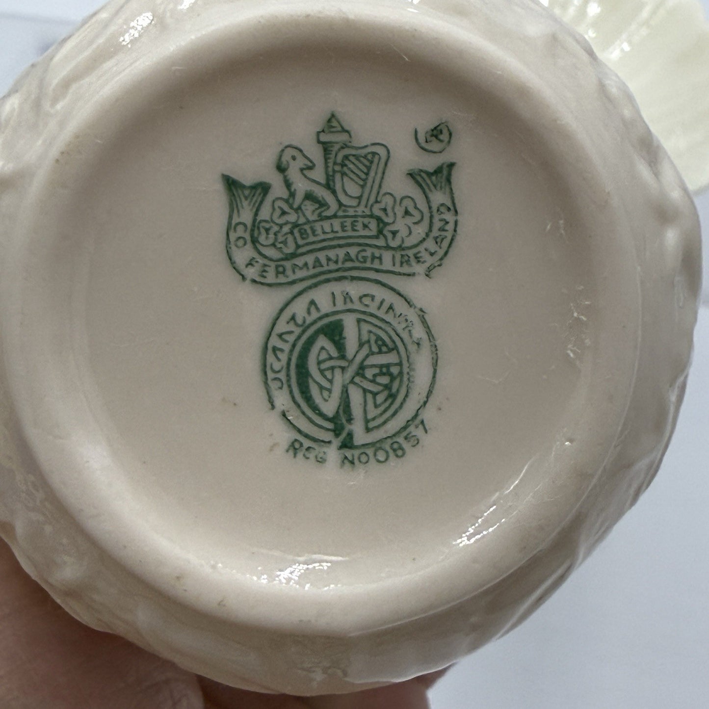 Belleek Irish Porcelain Bacchus Mask Grapes Embossed 4” Pitcher
