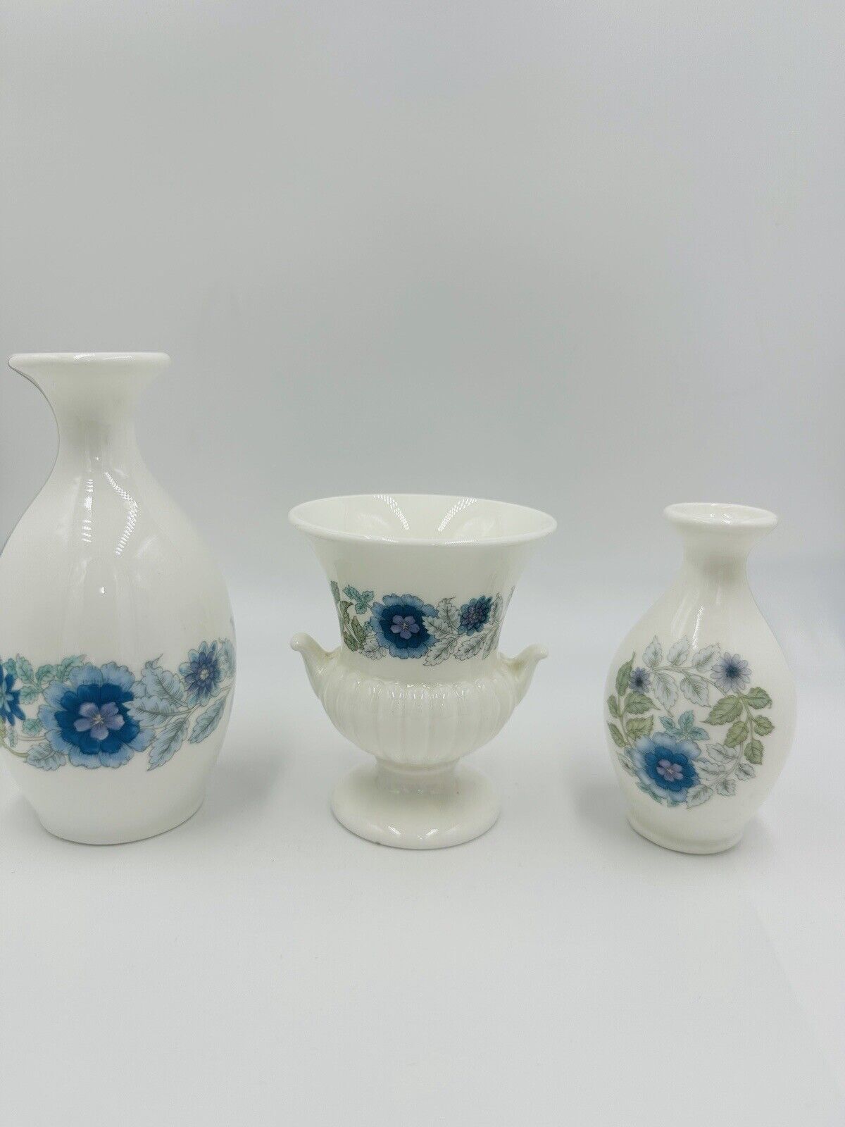 Set of 3 Wedgwood Vases Urn Bud Clementine Bone China Mini Set Vintage Decor