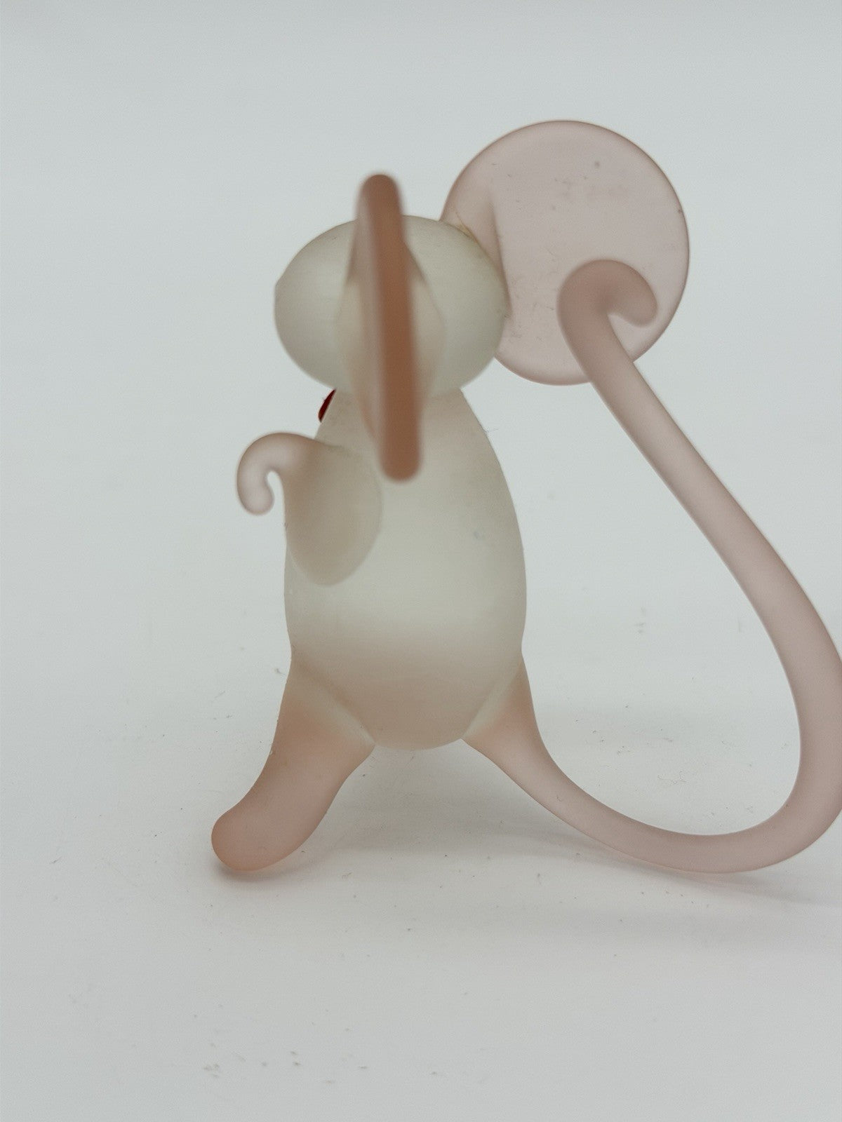 Hand Blown Art Glass Mice Mouse Pink White Frosted Glass Figurine 2.5”H