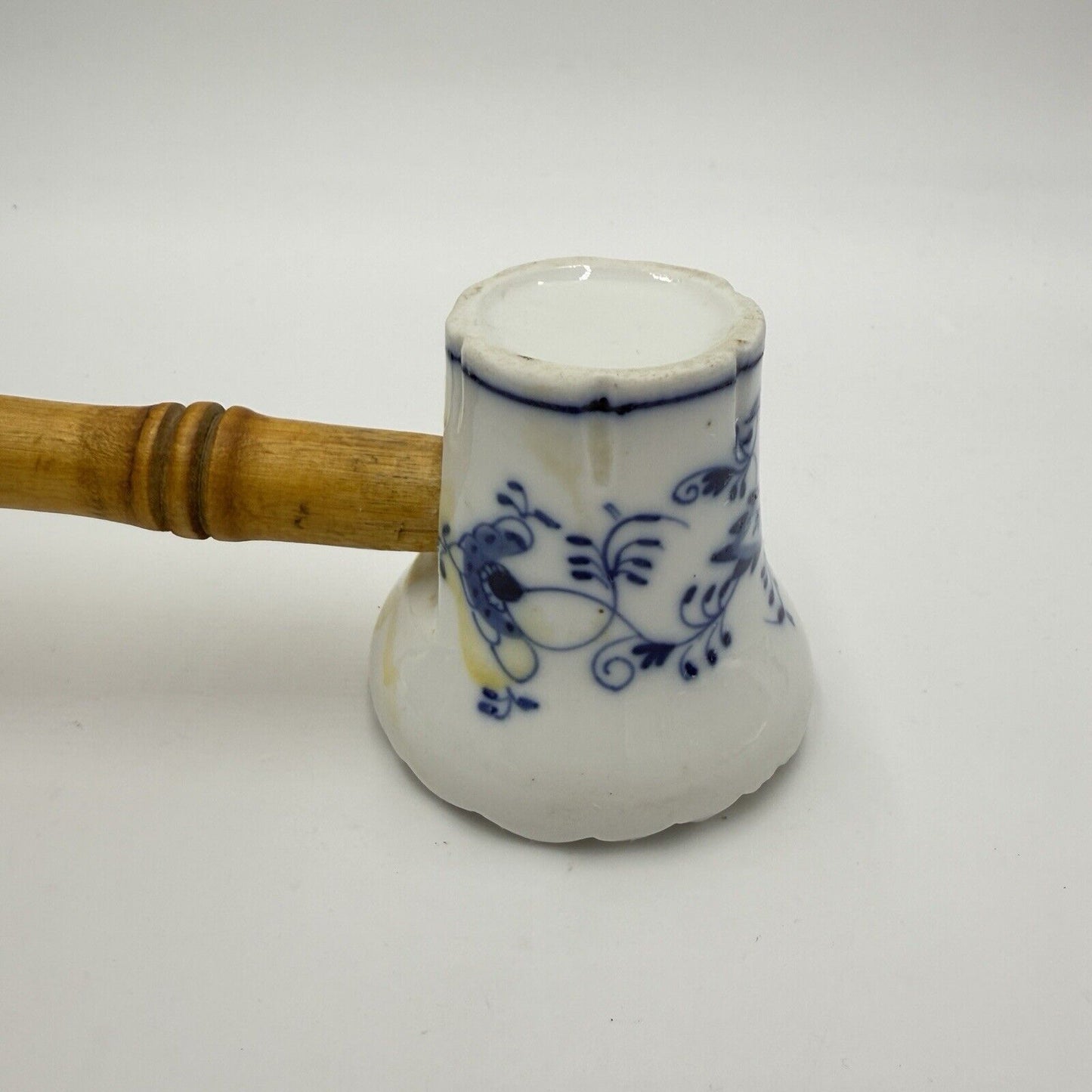 Antique Meissen Germany Blue Onion Meat Tenderizer with Wooden Handle Flaw