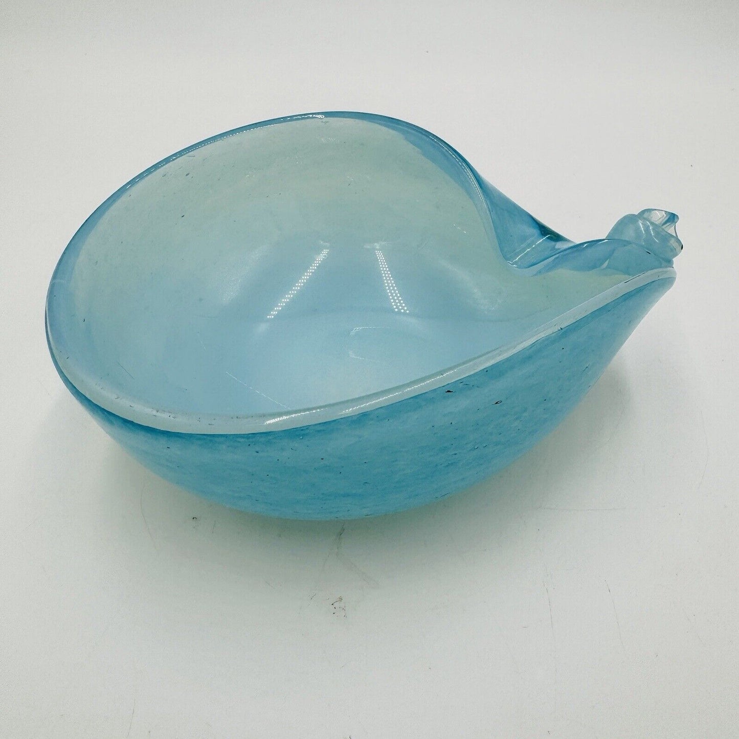MCM Murano Art Glass Barbini Aqua Blue Bowl Italy Hand Blown