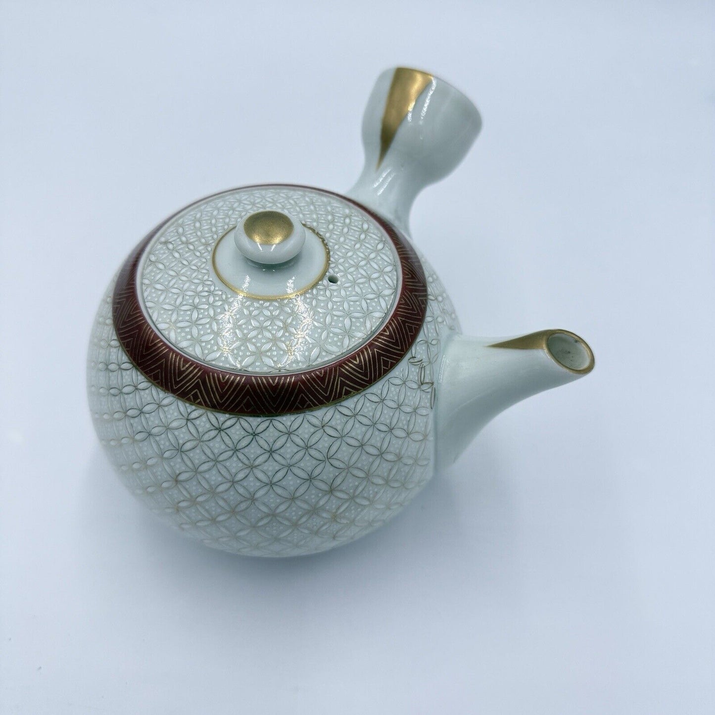 Antique Japanese Kutani Porcelain Tea Pot Gold Accents Embossed