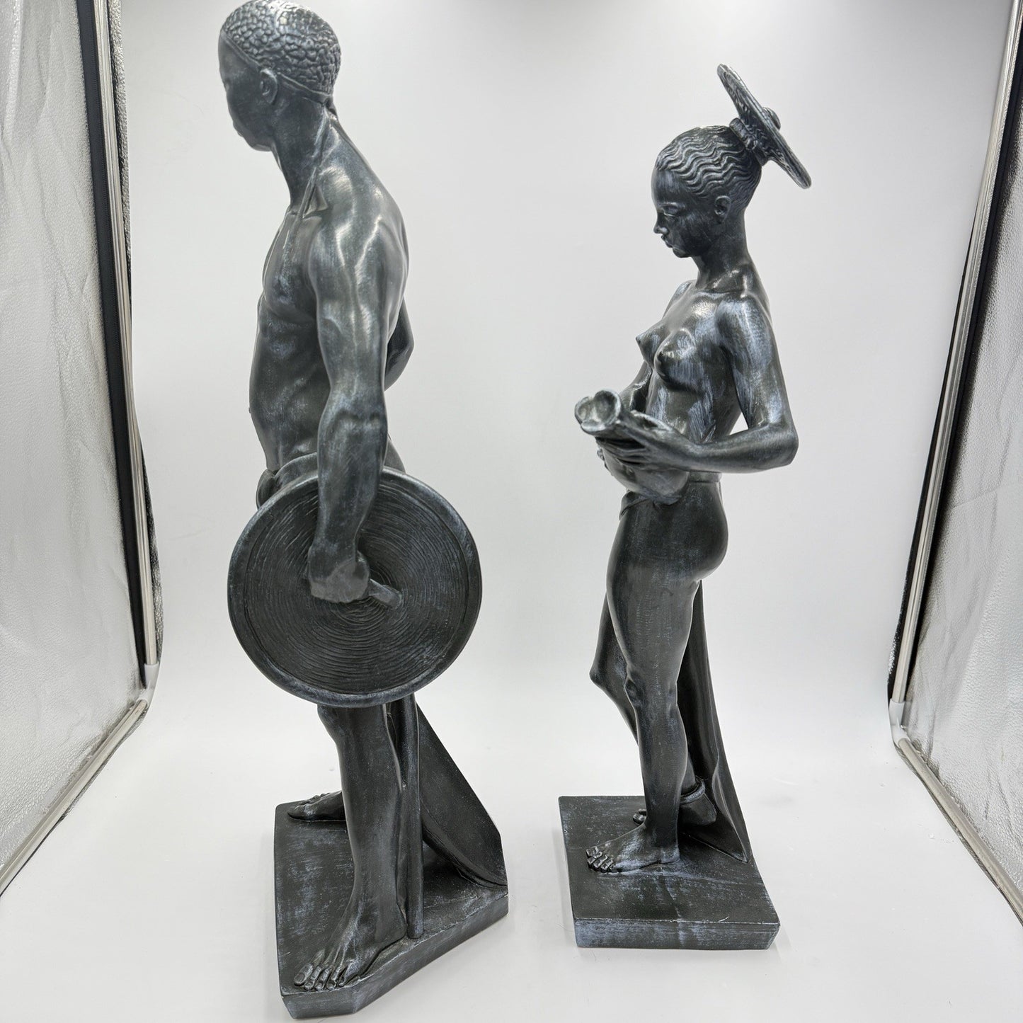 Vintage Universal Statuary Art Sculptures African Tribal Couple Chicago IL Large
