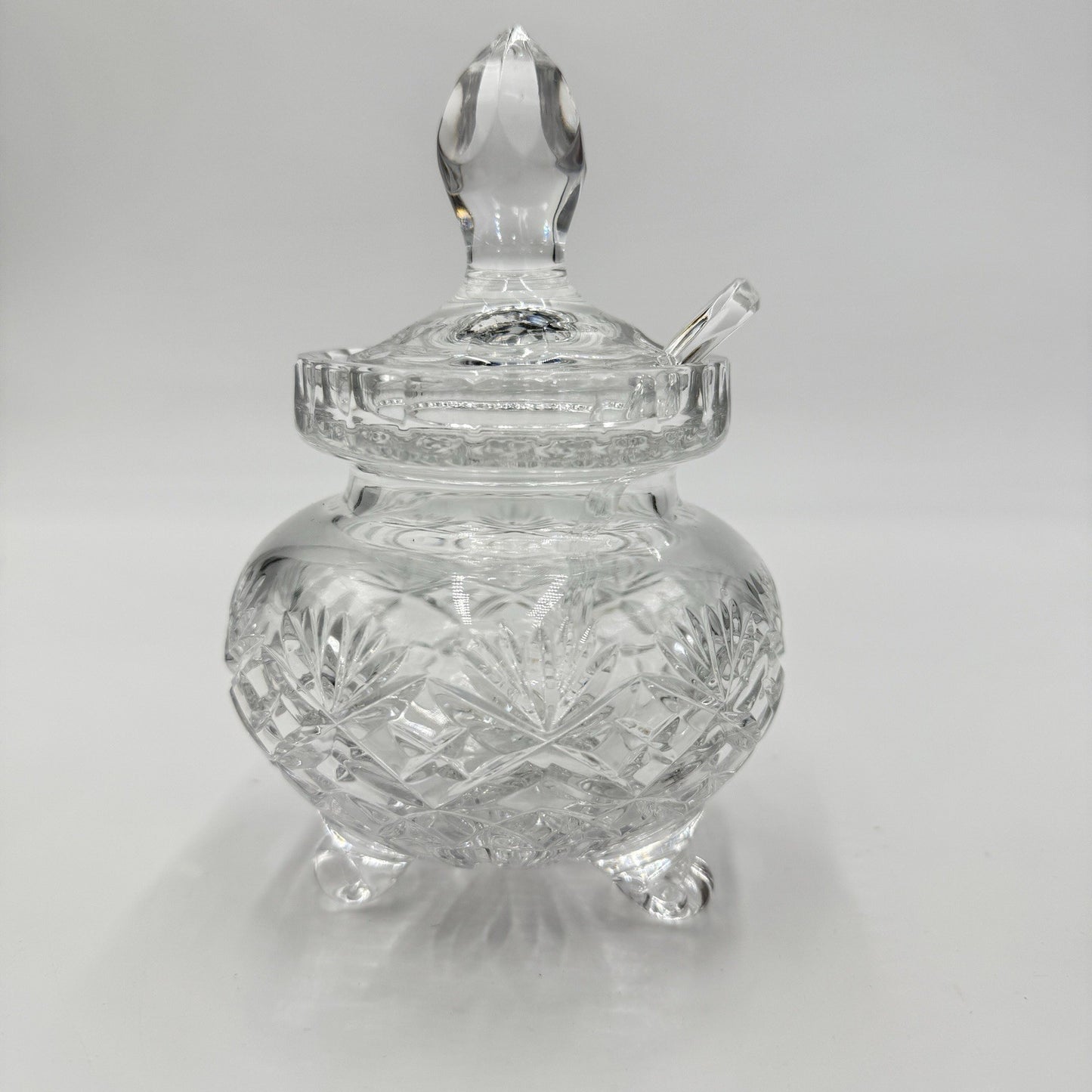Vintage Essex crystal Footed Jam/Jelly W/lid Spoon Cut Clear