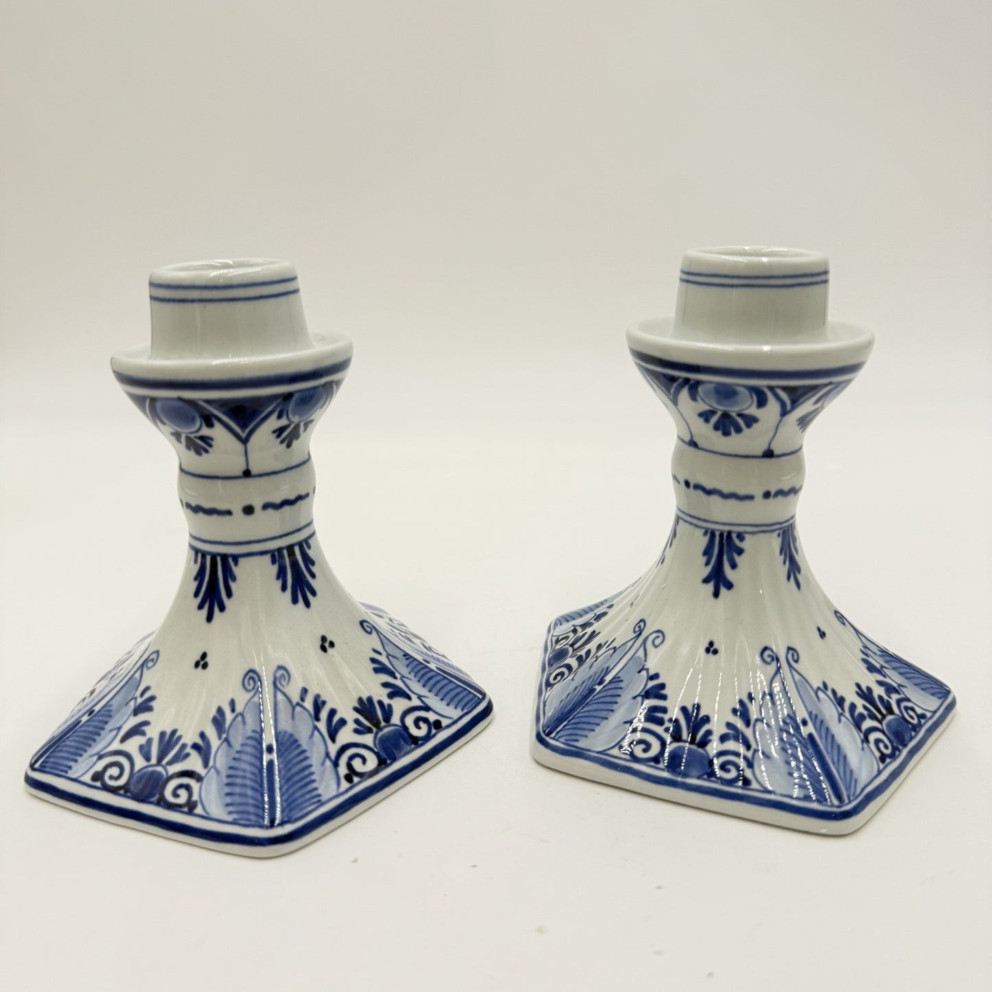 Royal Delft Porceleyne Fles Vintage 4.5" Candle Stick Holders Blue White Signed